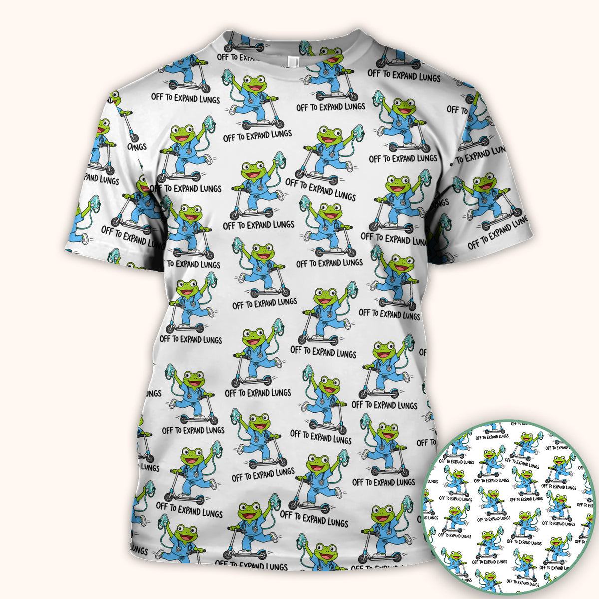 Off To Expand Lungs Frog Pattern Scrub Top, Comfortable Scrubs for Nurses