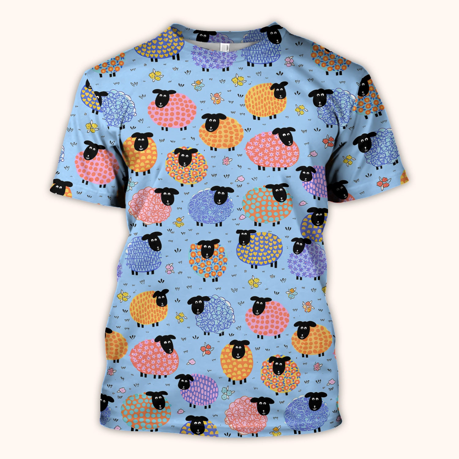 Funny Colorful Sheep Pattern Scrub Top, Comfortable Scrubs for Nurses