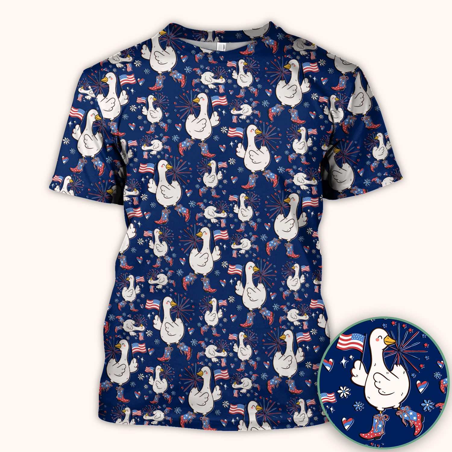 Patriotic Goose With USA Flag Fireworks Scrub Top, Comfortable Scrubs for Nurses