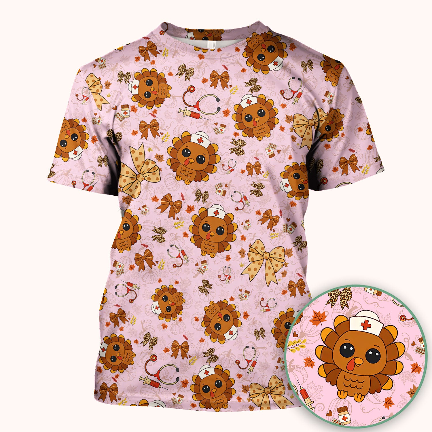 Thanksgiving Turkey Scrub for Nurses - Breathable Fabrics Nursing Uniform - Autumn Med Shirt Gift for Women