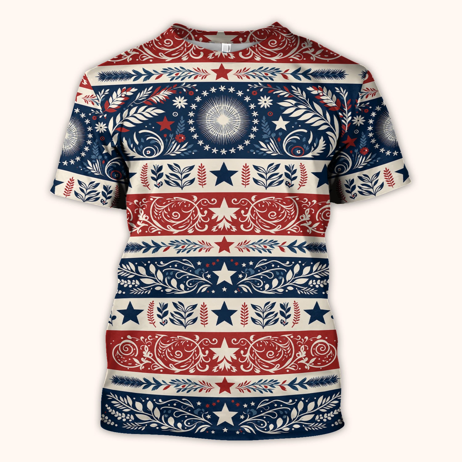 Patriotic Americana Starburst Floral Pattern Scrub Top, Comfortable Scrubs for Nurses