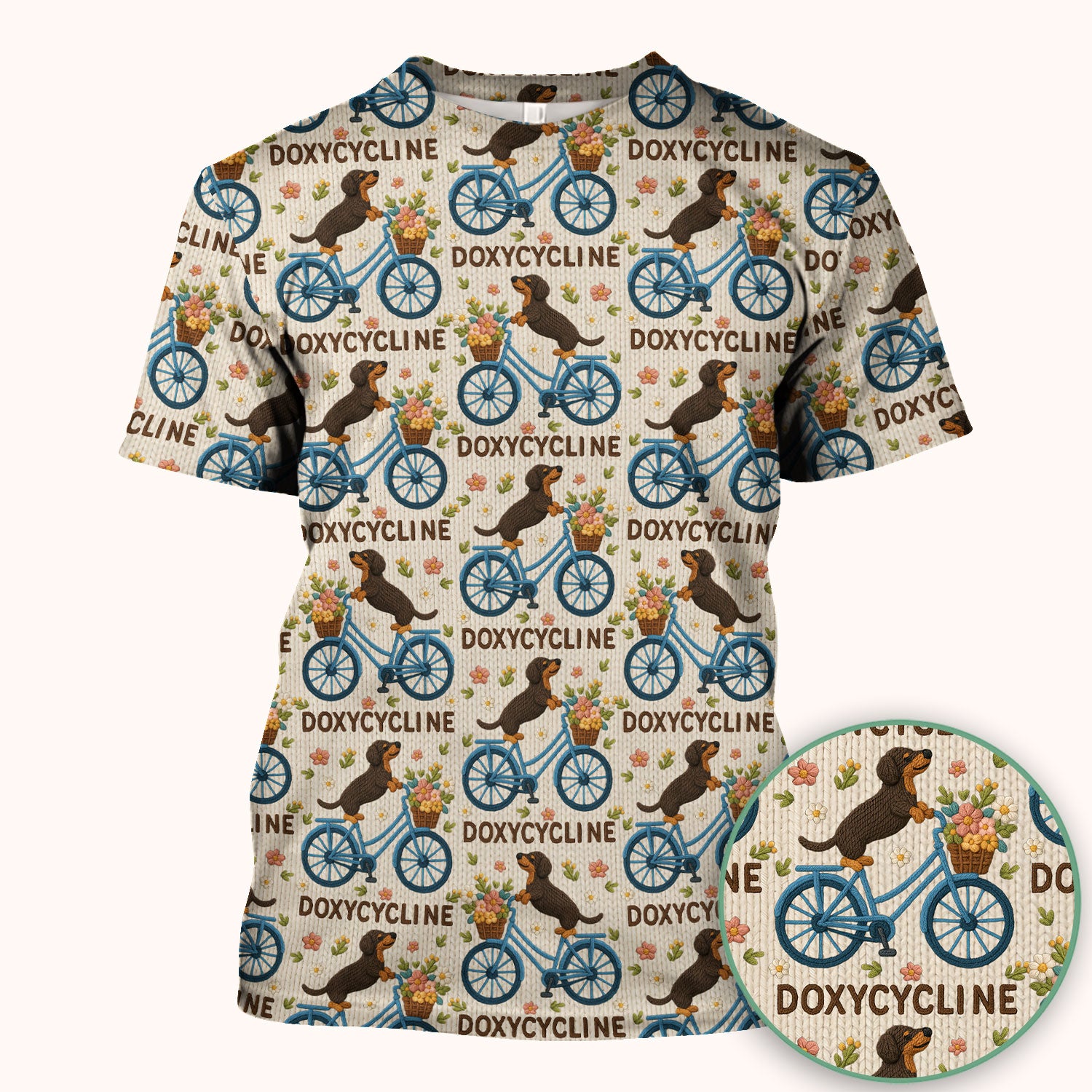 Doxycycline Pharmacy Pun Scrub Top - Dachshund on Bicycle Pharmacists Shirt - Veterinary Technicians Gift