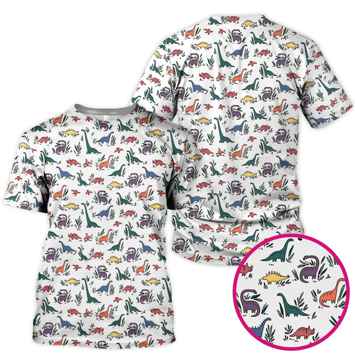 Cute Dinosaur Leafy Garden Pattern Scrub Top, Comfortable Scrubs for Nurses