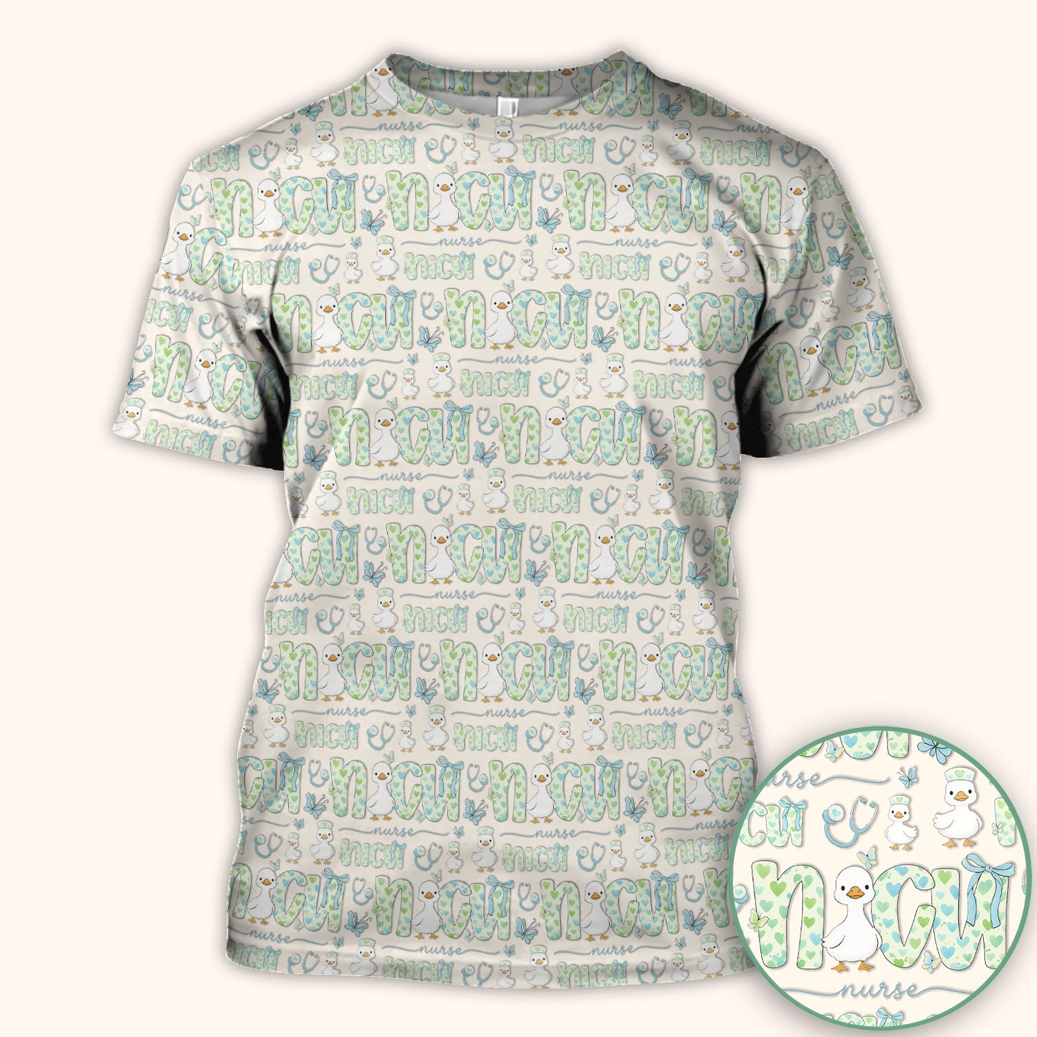 NICU Nurse Duck Pattern Scrub Top, Comfortable Scrubs for Nurses