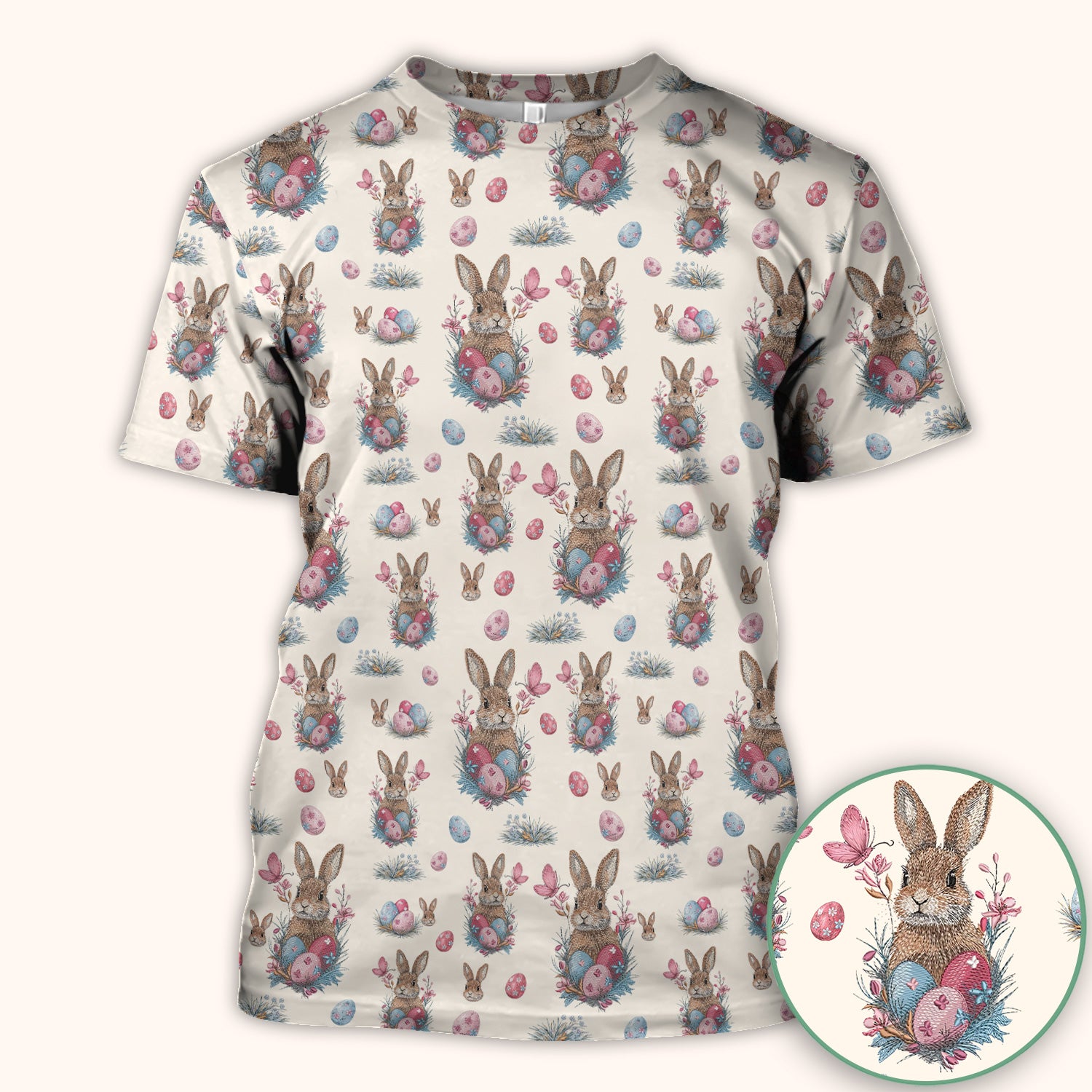 Pastel Easter Bunny Nest Pattern Scrub Top, Comfortable Scrubs for Nurses