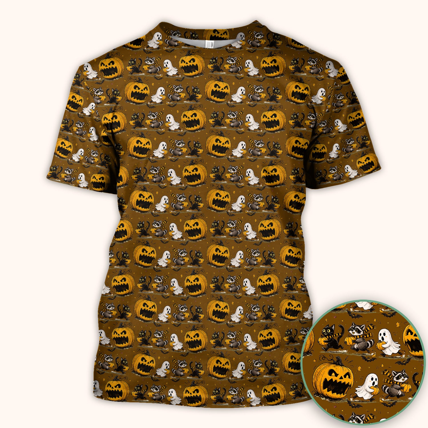 Spooky Halloween Woodland Critters Pattern Scrub Top, Comfortable Scrubs for Nurses