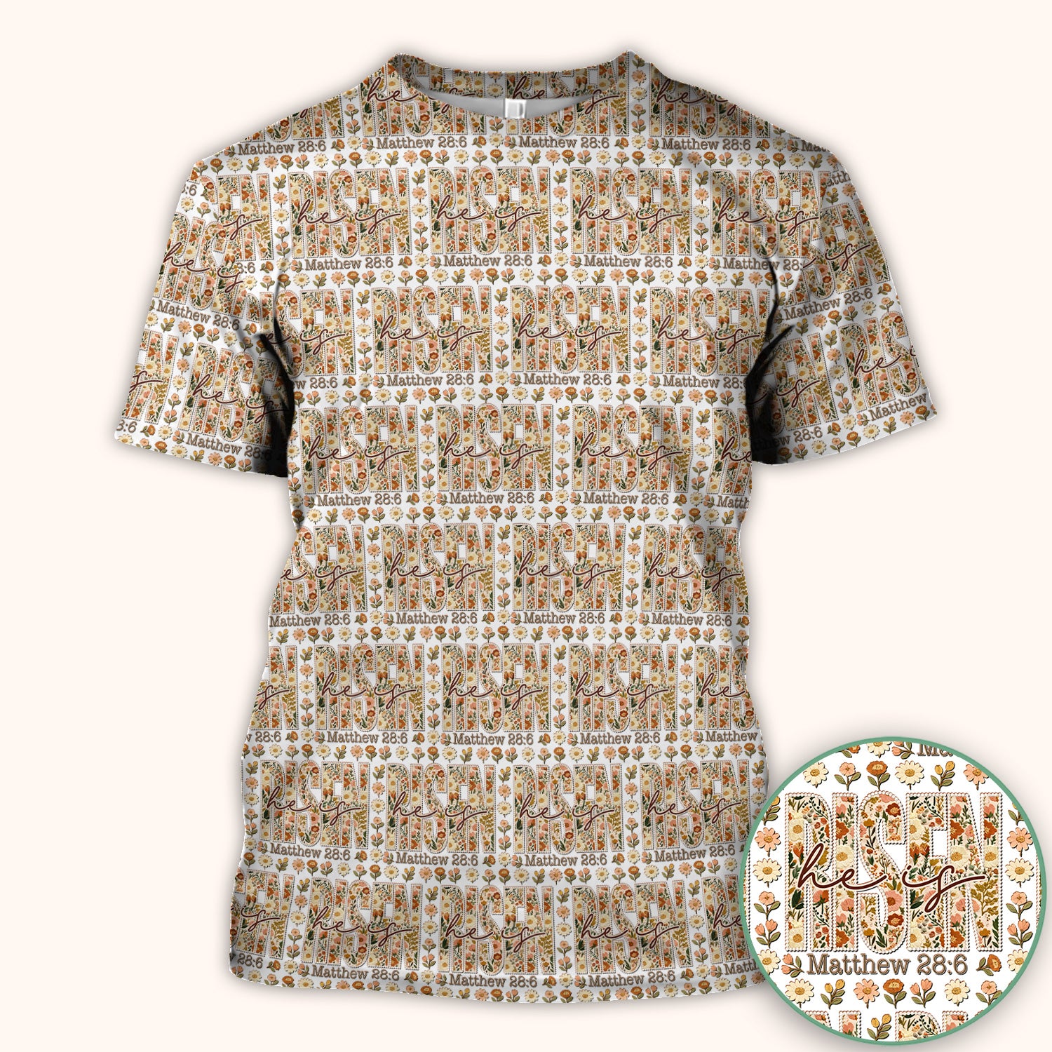 Christian Resurrection Floral Pattern Scrub Top, Comfortable Scrubs for Nurses
