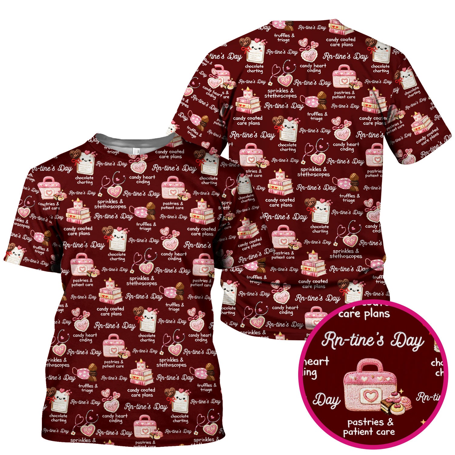 RN Sweets Valentine Stethoscope Scrub Top, Breathable Fabrics Nursing Uniform