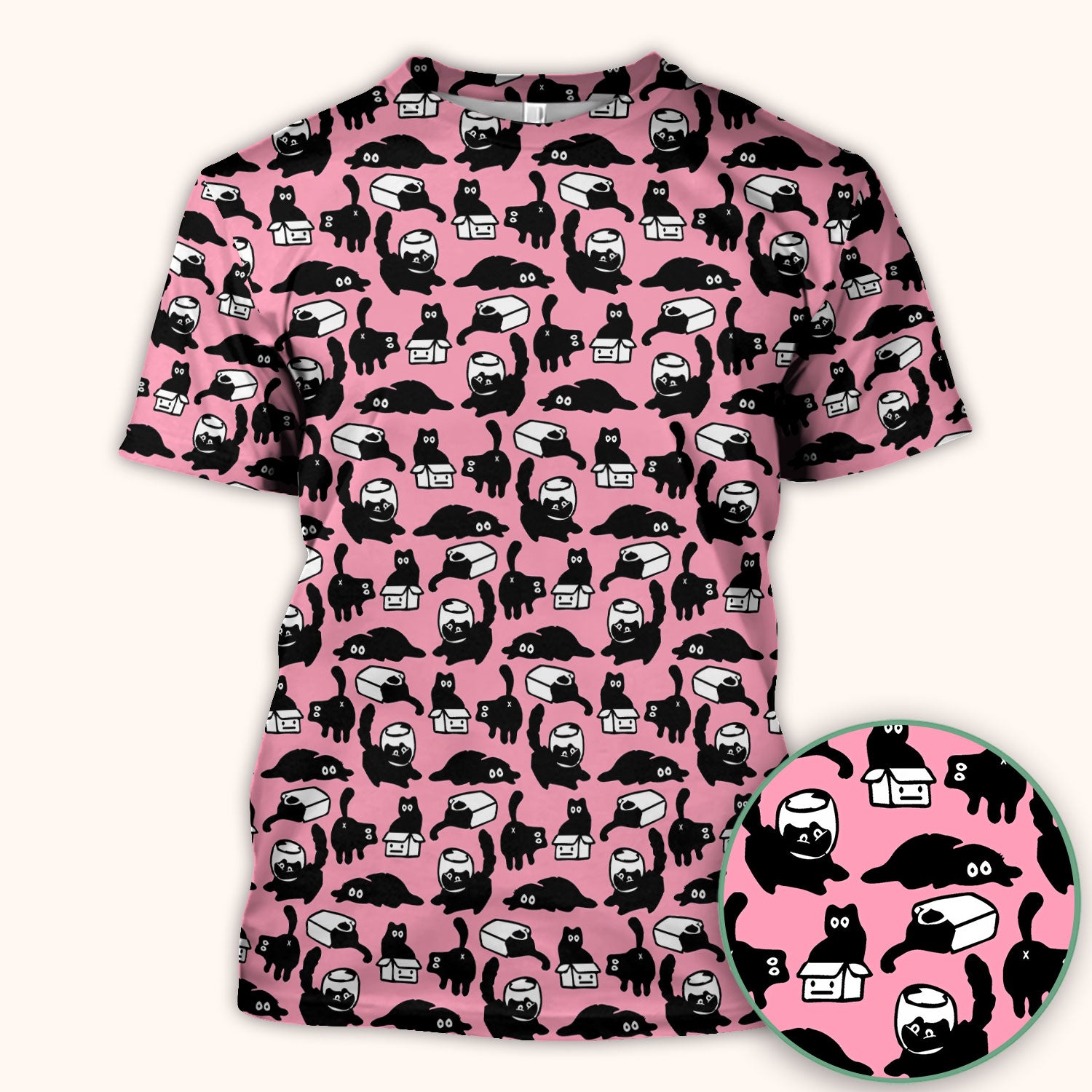 Dark Playful Cat Cartoon Pattern Scrub Top, Comfortable Scrubs for Nurses