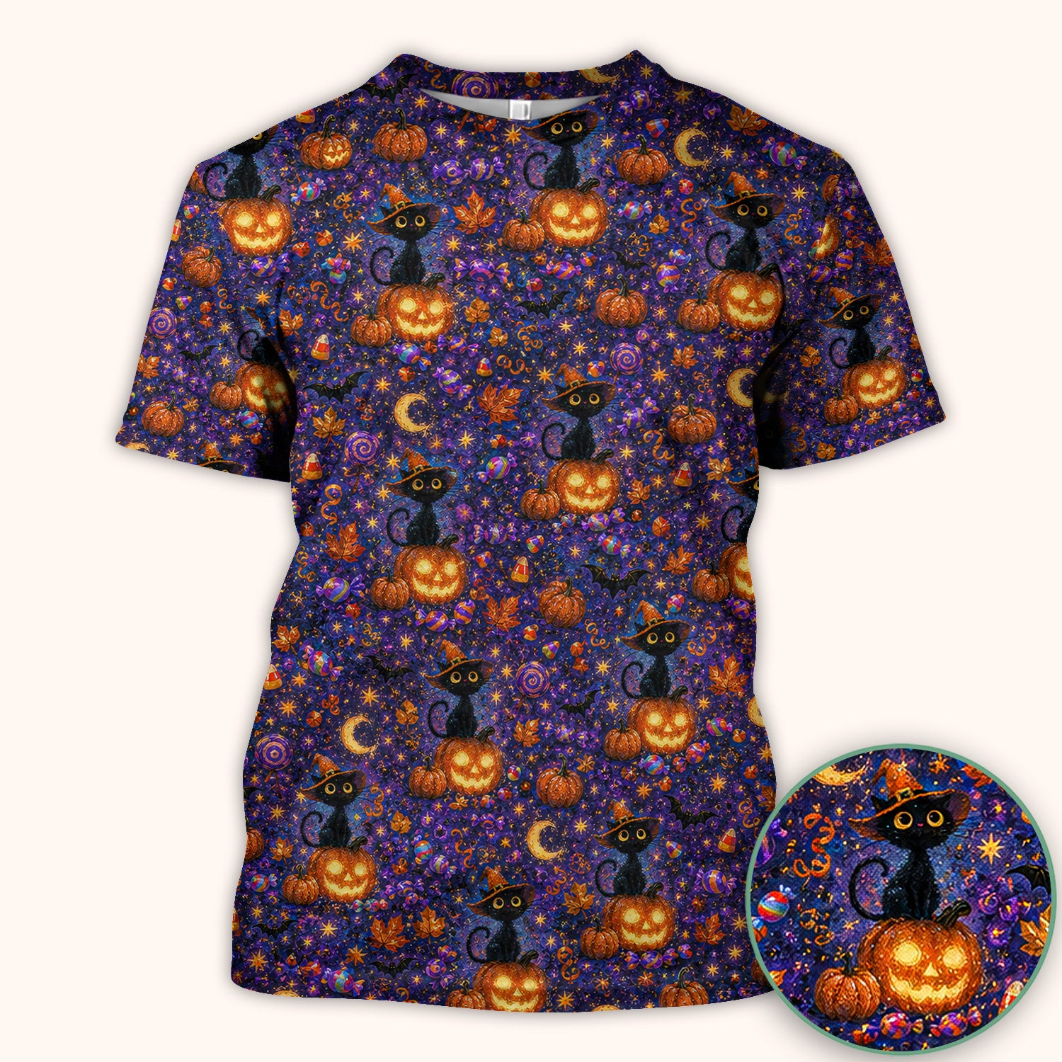 Mystical Halloween Witch Cat Scrub Top, Comfortable Scrubs for Nurses