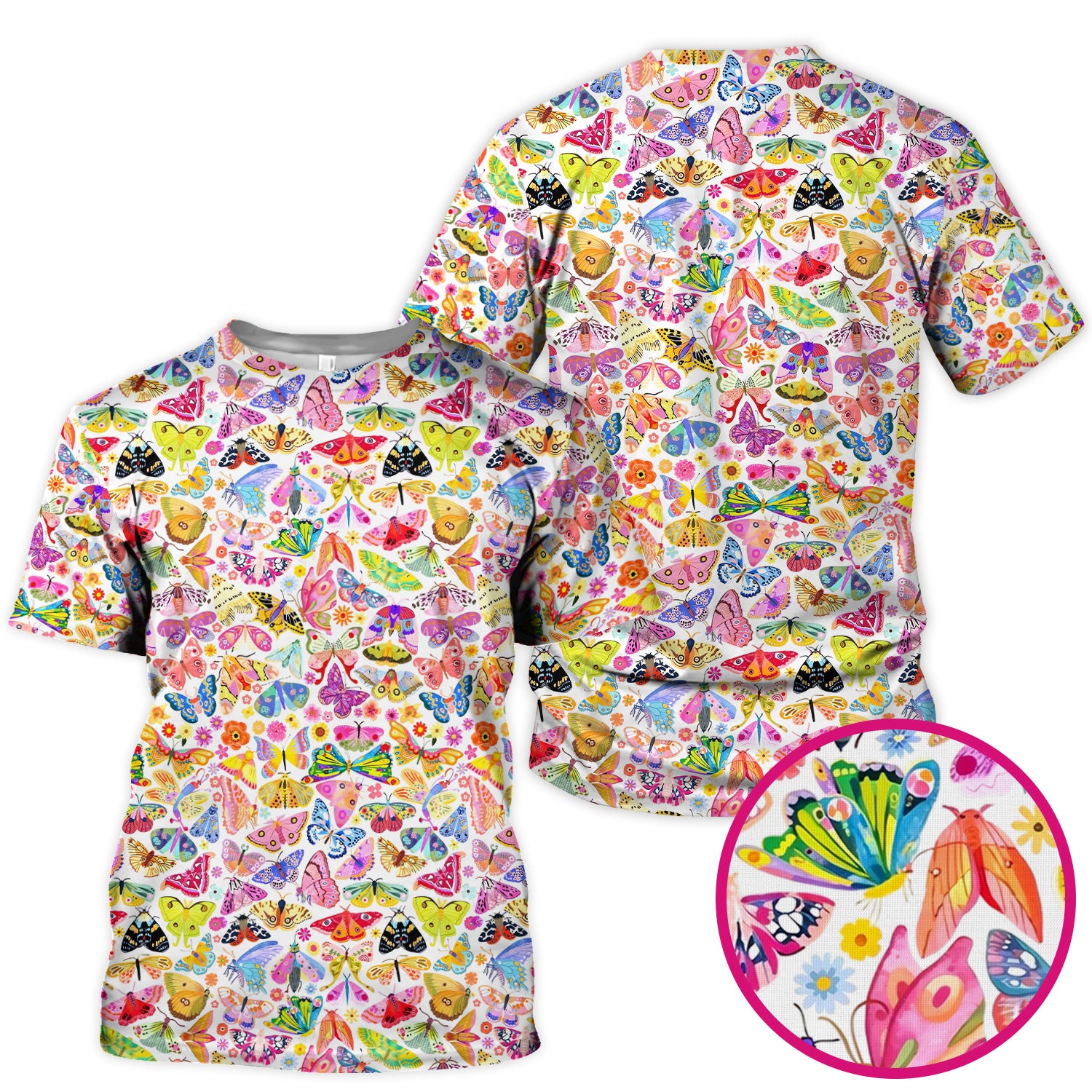 Cute Bright Butterfly Moth Floral Scrub Top, Comfortable Scrubs for Nurses
