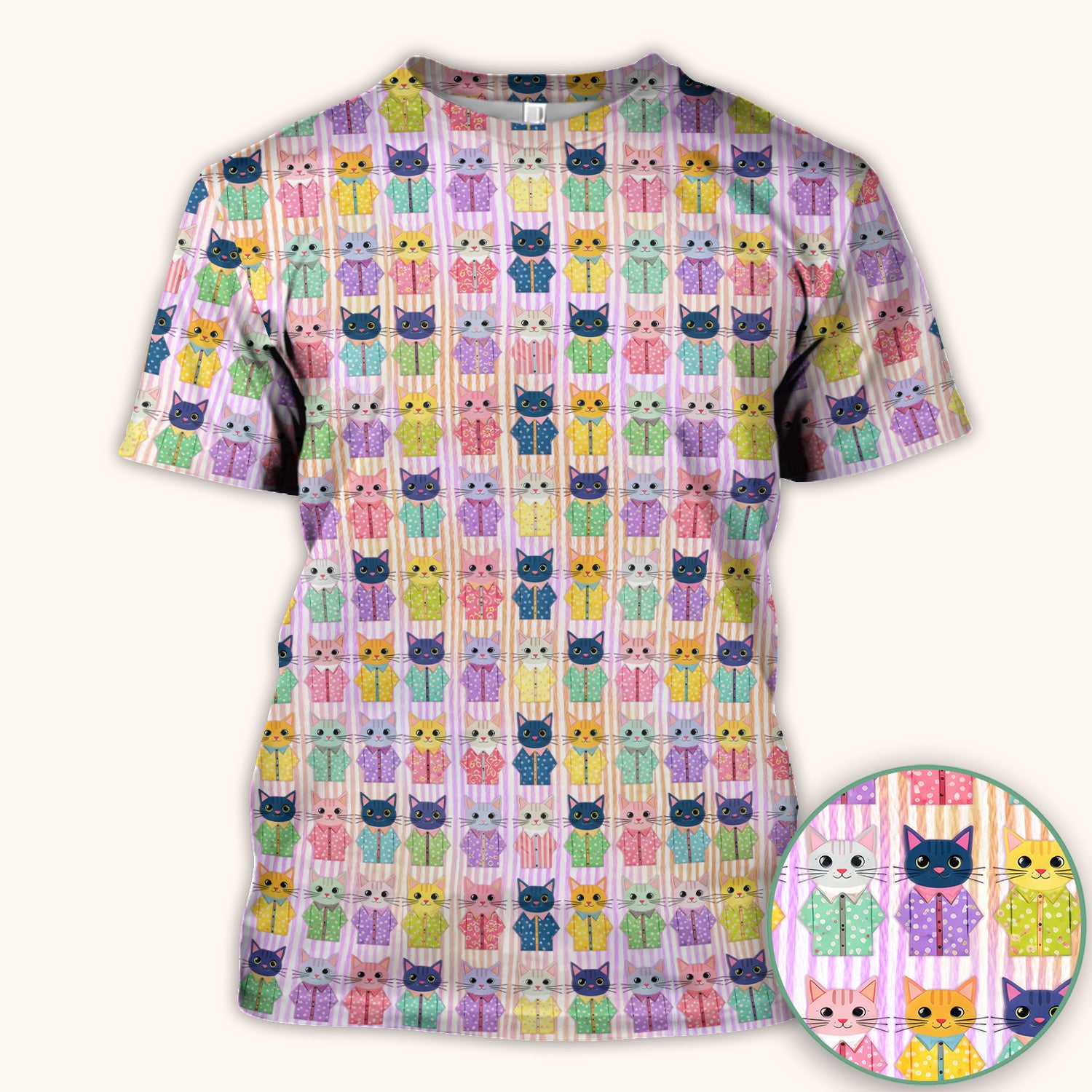 Cute Cat Pajama Pattern Scrub Top, Soft Nursing Workwear Top