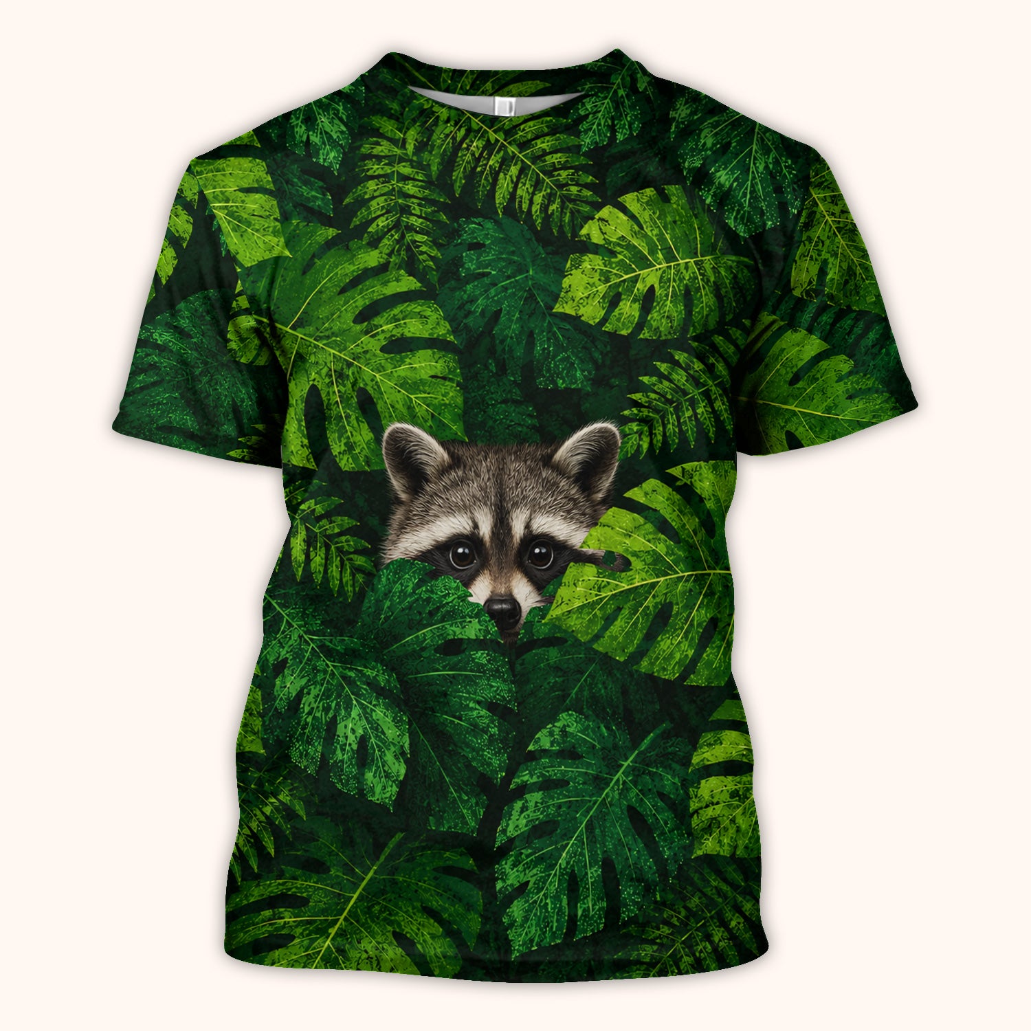 Cute Raccoon Tropical Leaf Pattern Scrub Top, Comfortable Scrubs for Nurses