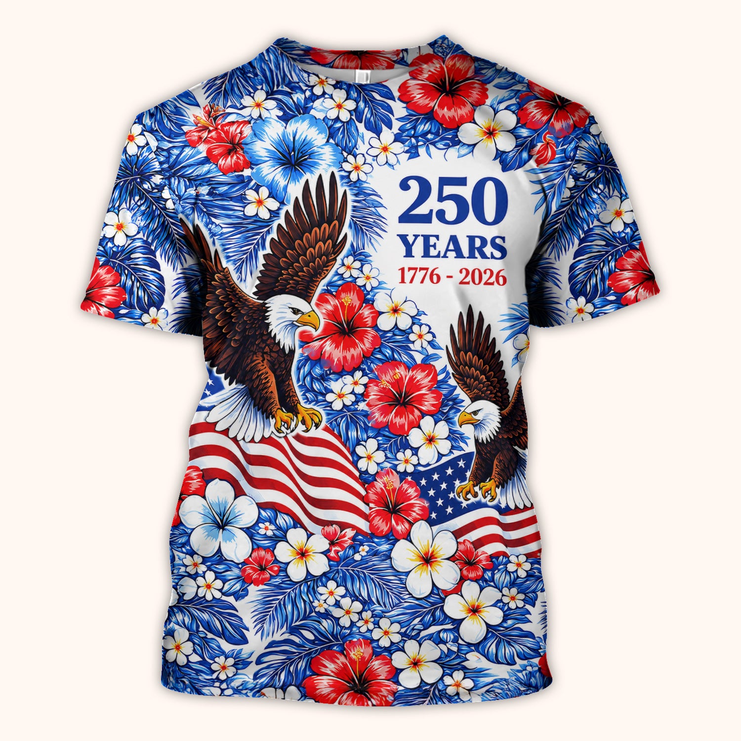 Patriotic Eagle Floral Pattern, America 250 Medical Scrub Top, Comfortable Scrubs for Nurses