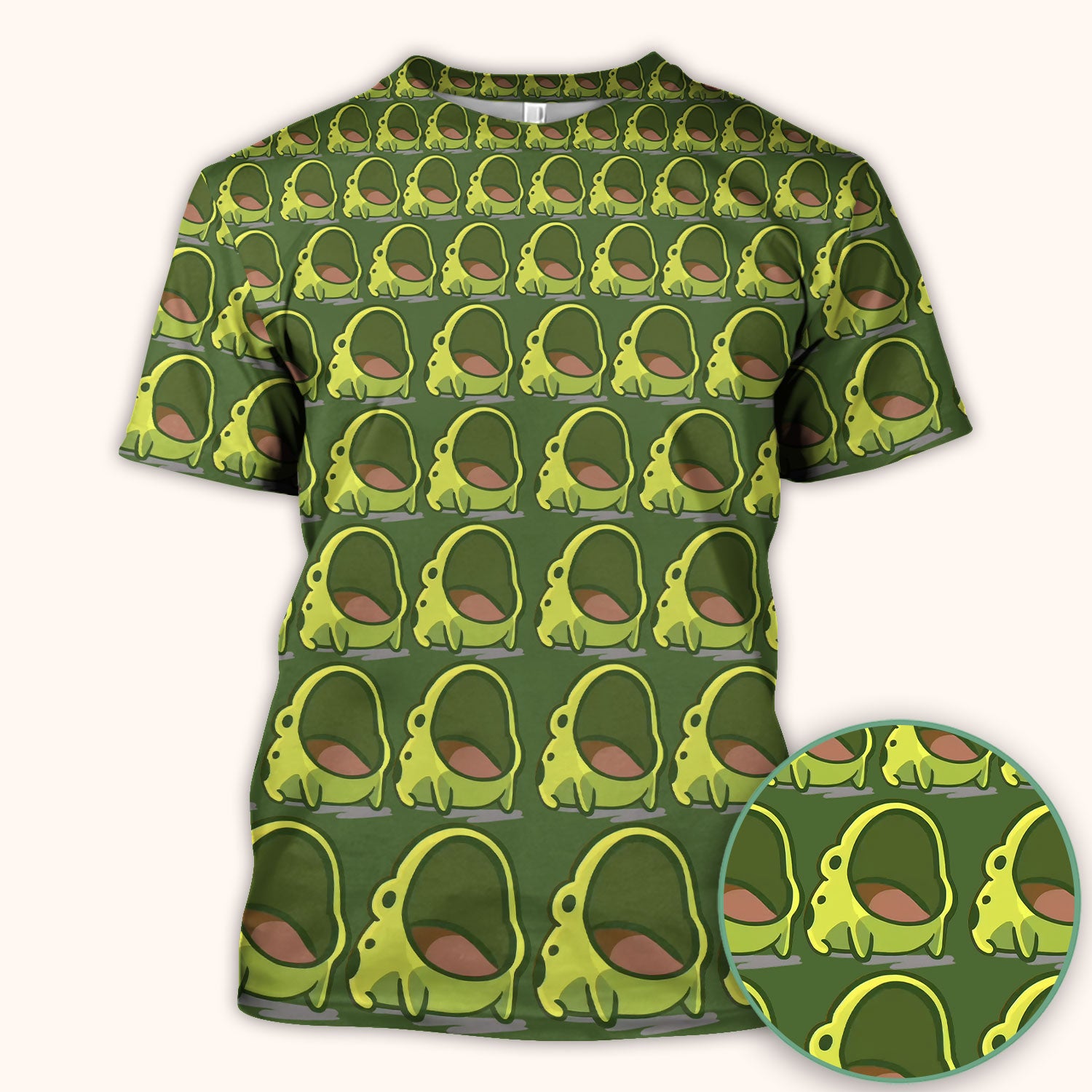 Cute Green Frog Cartoon Pattern Scrub Top, Breathable Fabrics Nursing Uniform