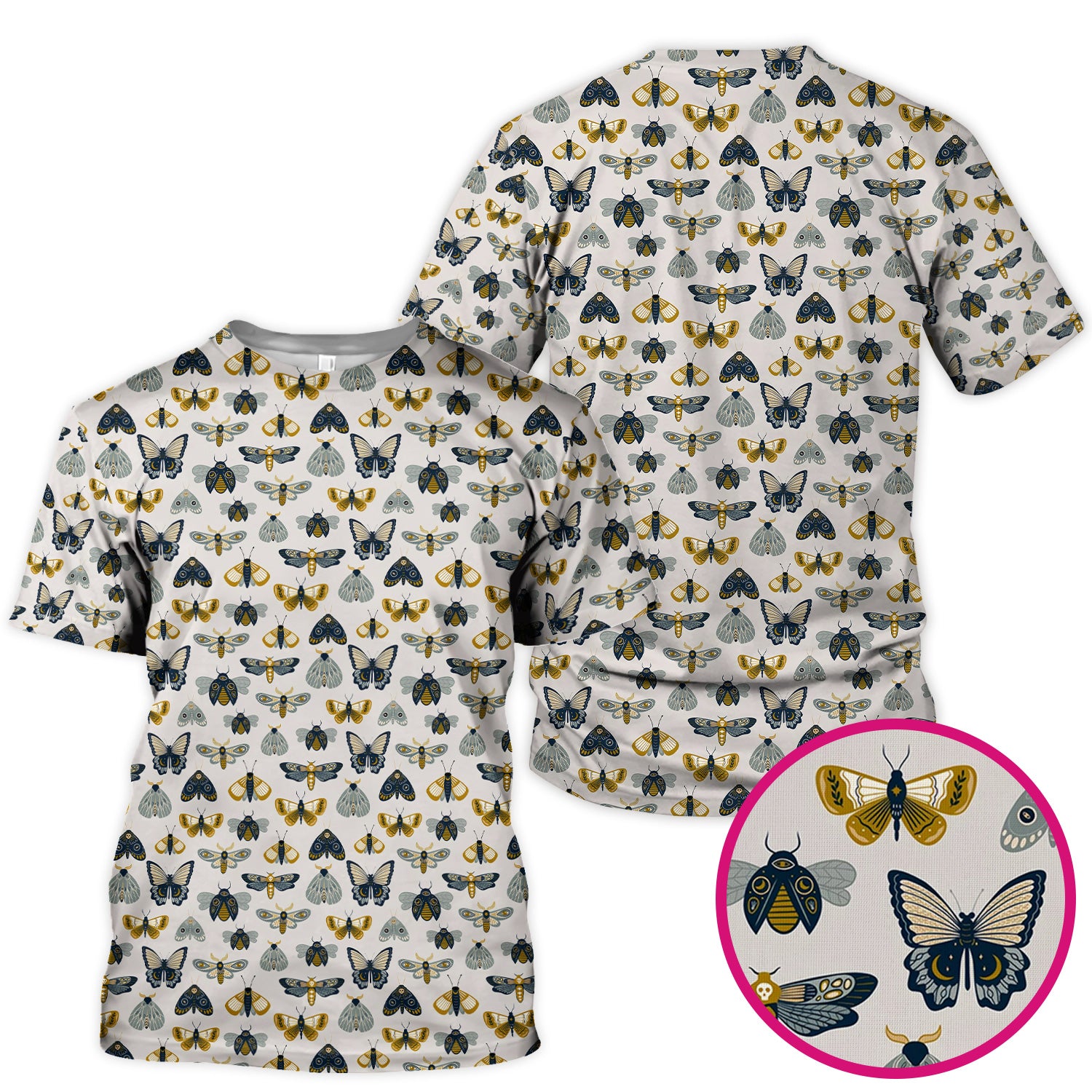 Vintage Butterfly Moth Insect Pattern Scrub Top, Comfortable Scrubs for Nurses