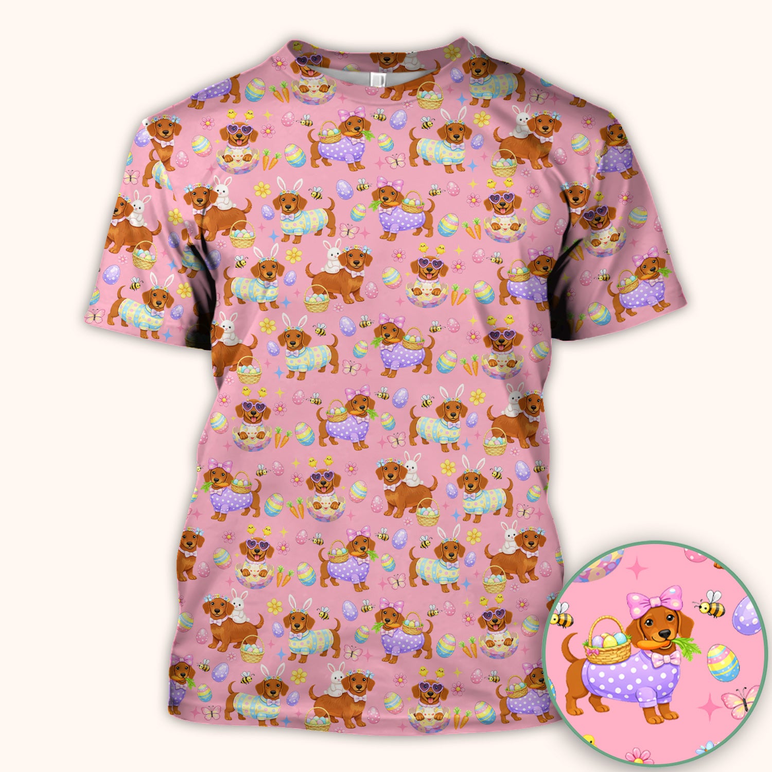 Cute Easter Dachshund Dog Pattern Scrub Top, Breathable Healthcare Uniform Top