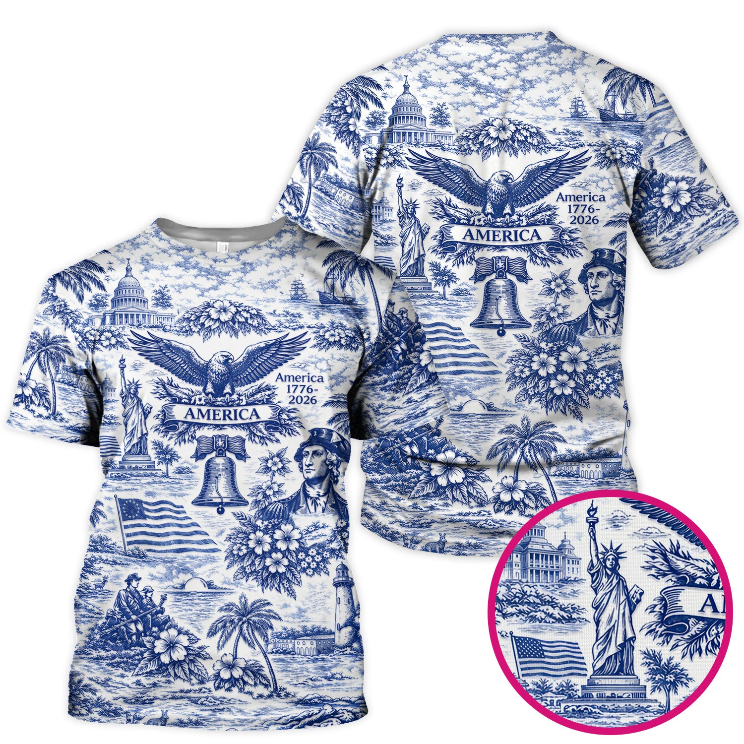 Patriotic America Heritage Toile Pattern Scrub Top, Breathable Fabrics Nursing Uniform