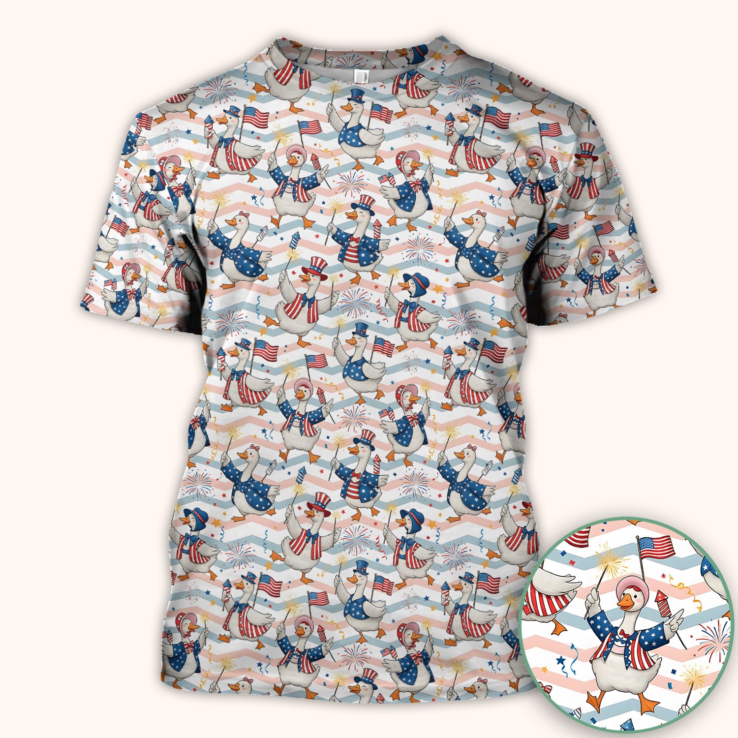 Patriotic Goose Fireworks Parade Pattern Scrub Top, Comfortable Scrubs for Nurses