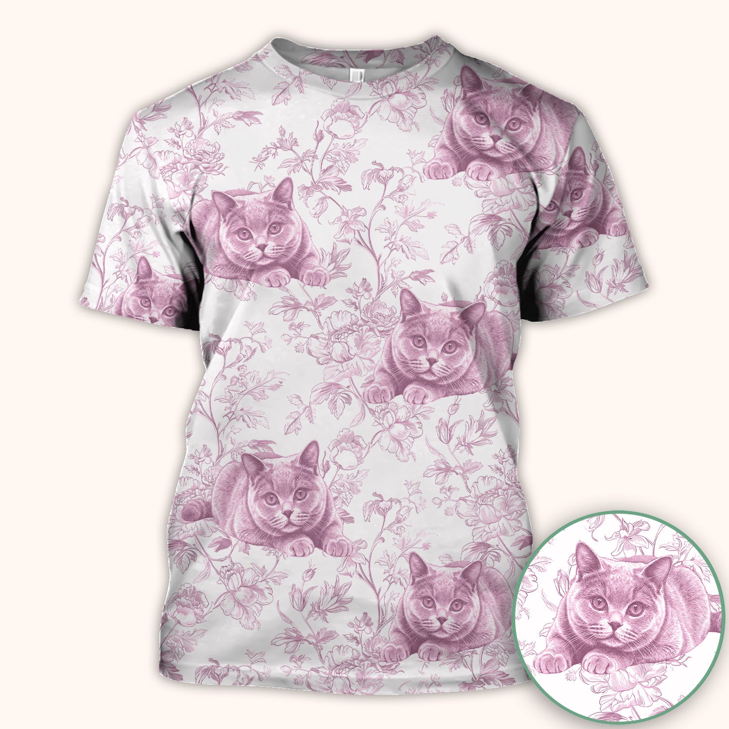 Custom Dog Cat Style Chinoiserie Pattern Scrubs Top, Comfortable Scrubs for Nurses