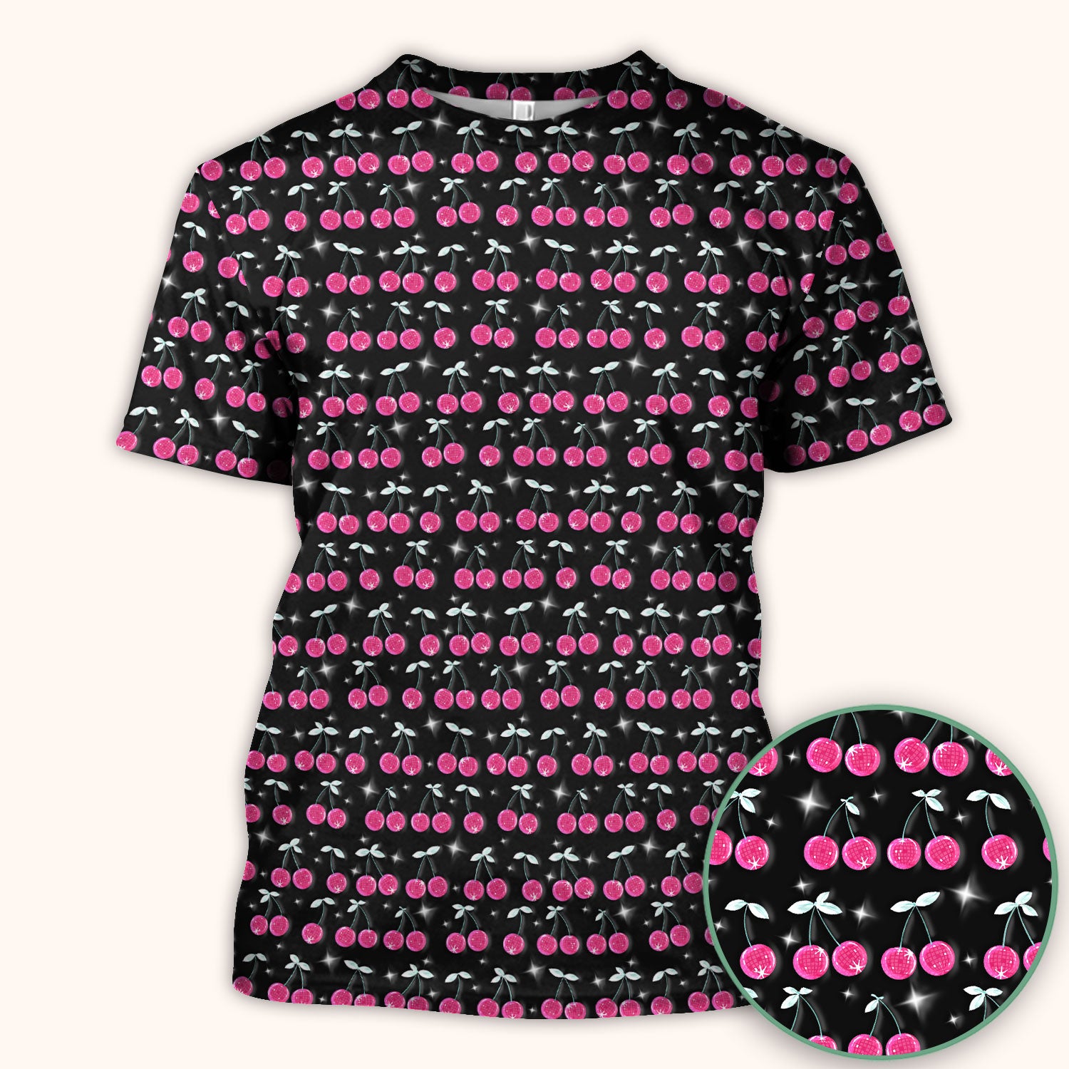 Pink Cherry Sparkle Print Scrub Top, Comfortable Scrubs for Nurses