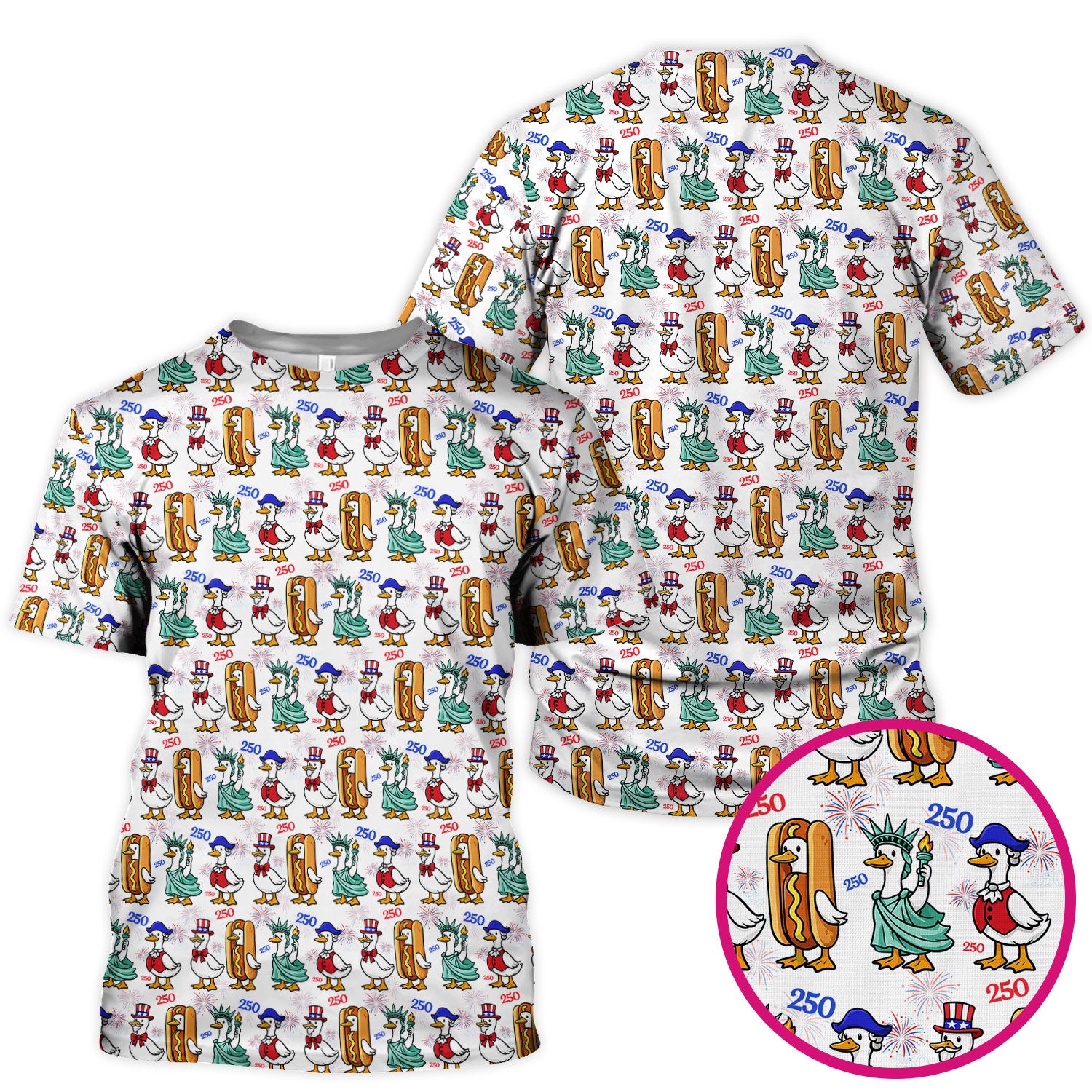 Patriotic Duck Independence Day Pattern Scrub Top, Breathable Healthcare Uniform Top