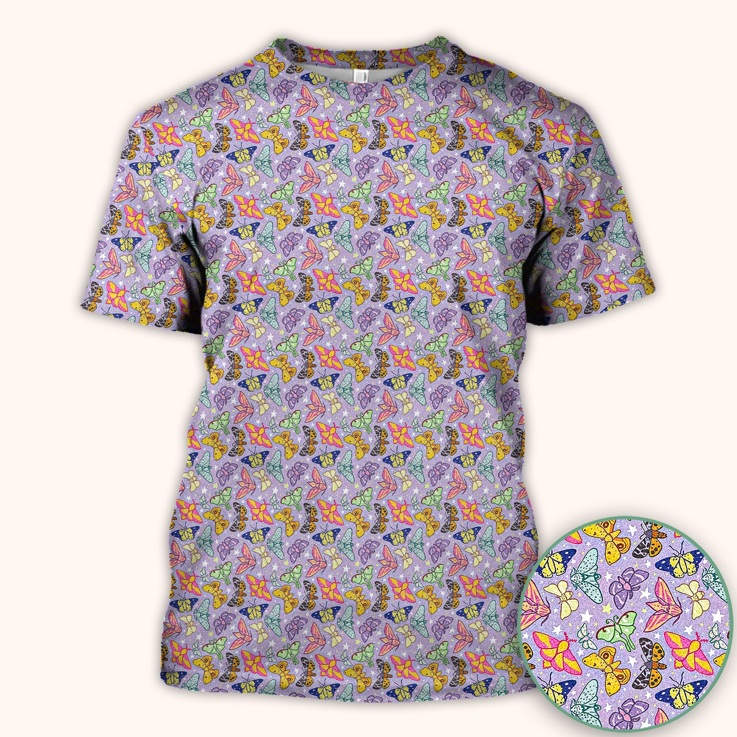 Colorful Butterfly Pattern Scrub Top, Breathable Fabrics Nursing Uniform