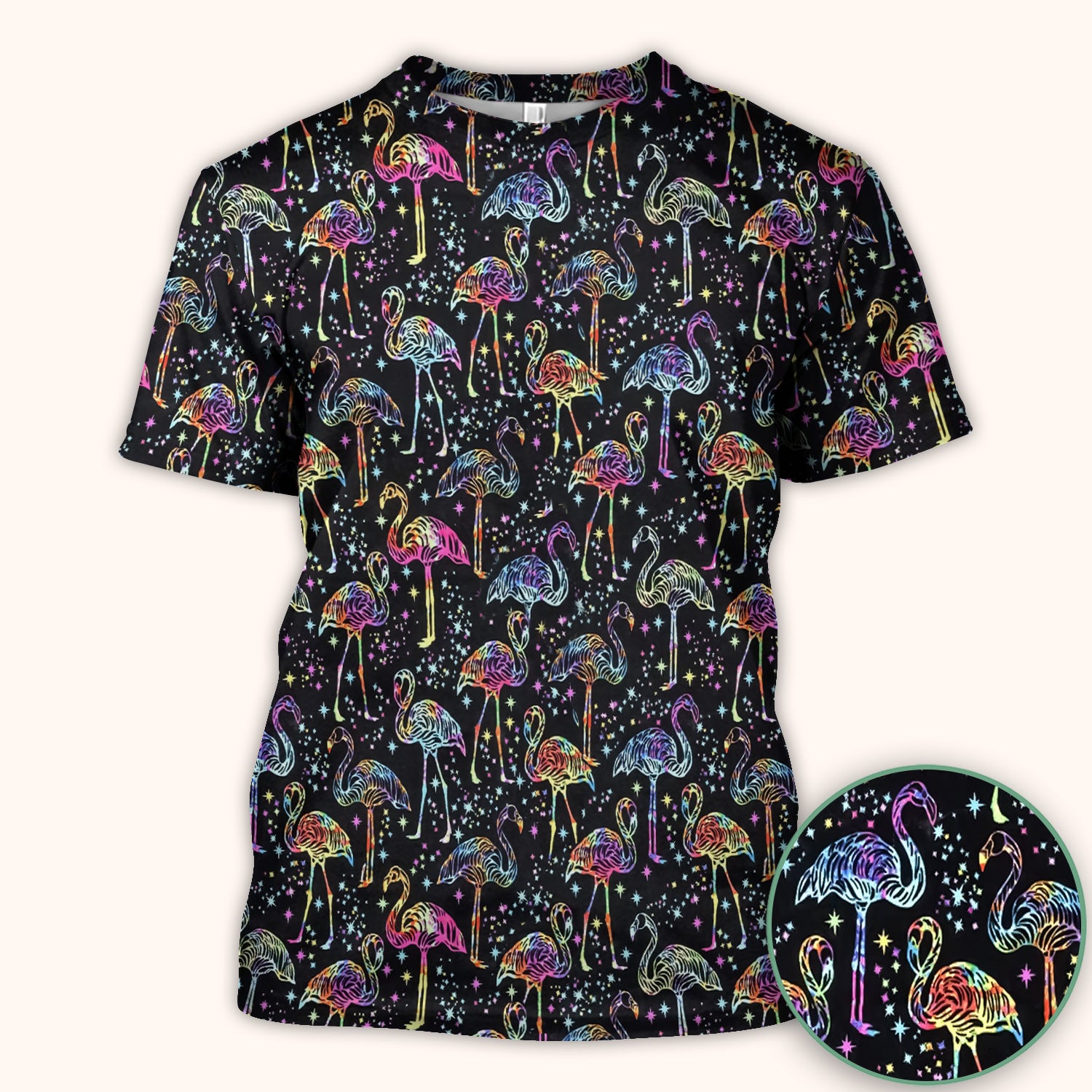 Neon Flamingo Starry Night Pattern Scrub Top, Comfortable Scrubs for Nurses