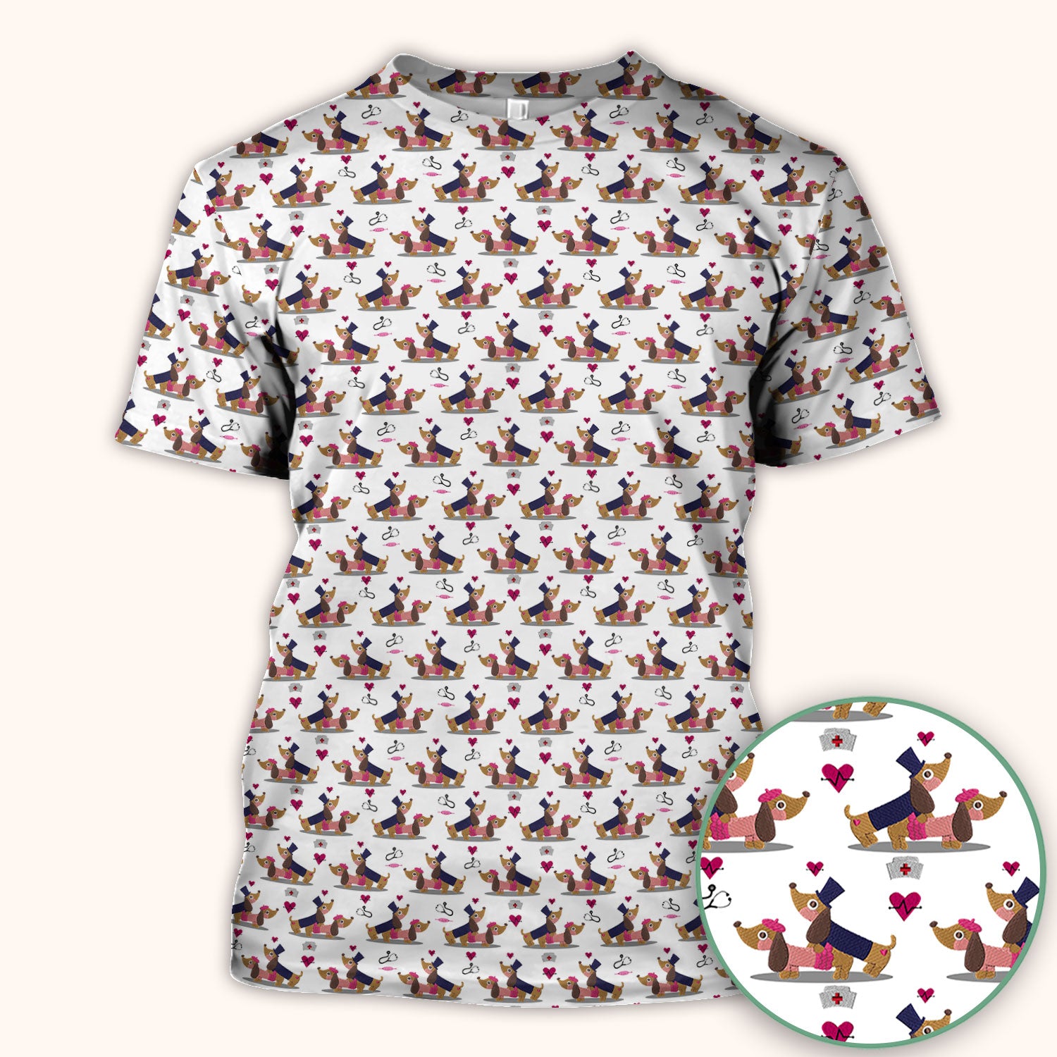 Cute Dachshund Valentine Nurse Scrub Top - Funny Gift for Women