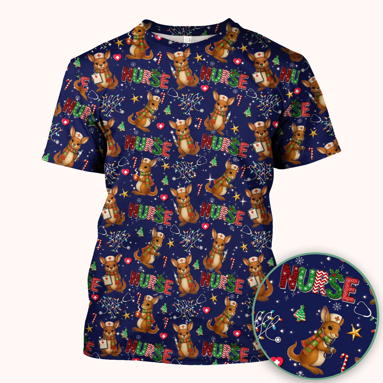 Christmas Kangaroo Nurse Scrub Top - Cute Aussie Holiday Medical Uniform - Funny Xmas Scrubs for Women