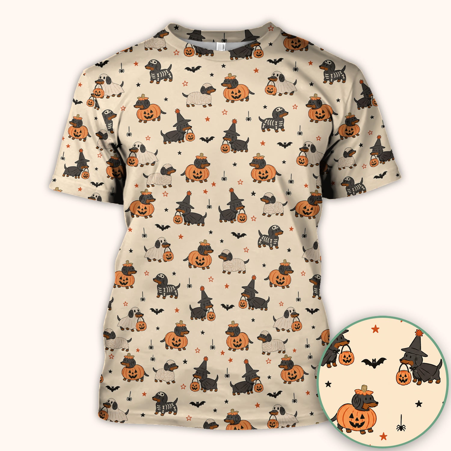 Halloween Dachshund Pattern Scrub Top, Comfortable Scrubs for Nurses