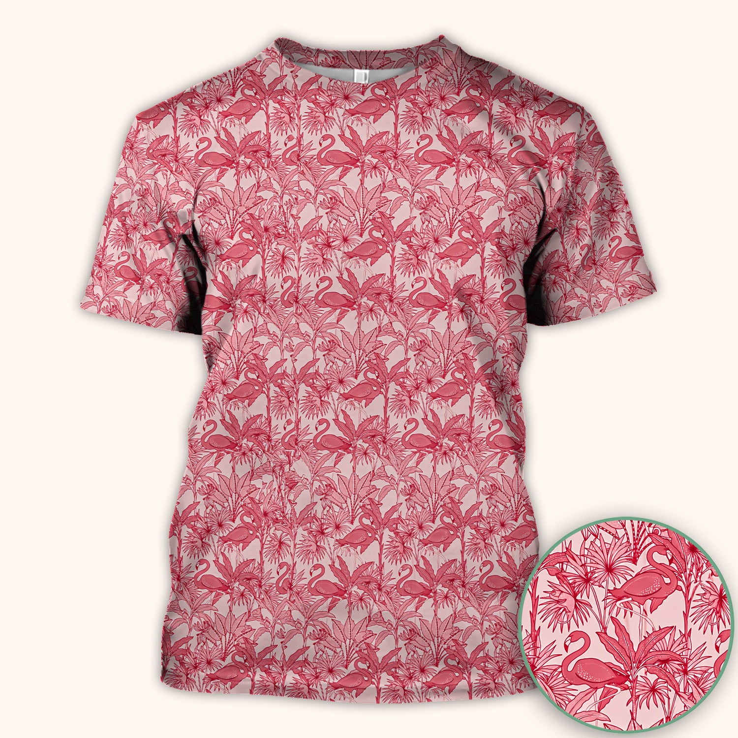 Tropical Flamingo Palm Leaves Pattern Scrub Top, Comfortable Scrubs for Nurses