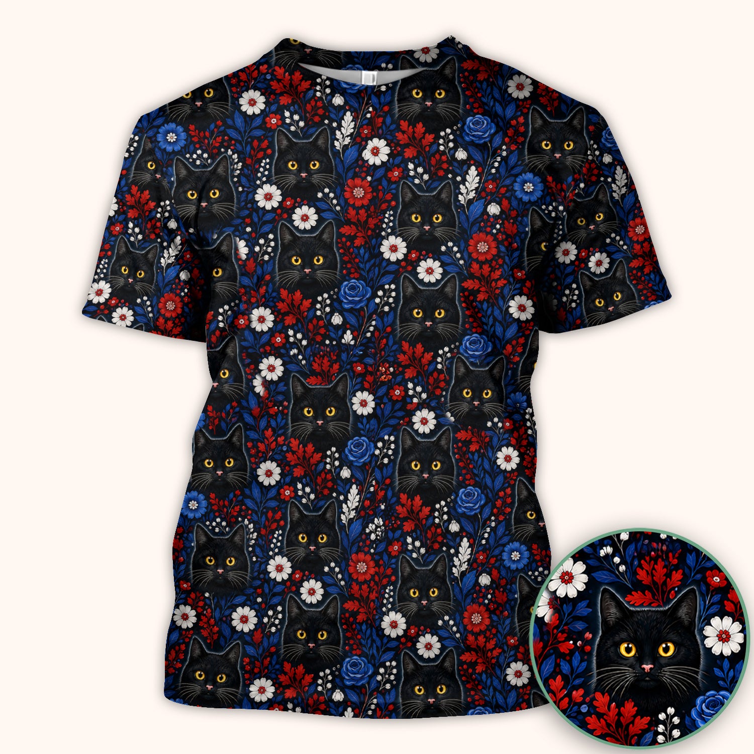 Black Cat Floral Nurse Scrub Top for RN, CNA, Veterinary Staff, Cat Lover Uniform