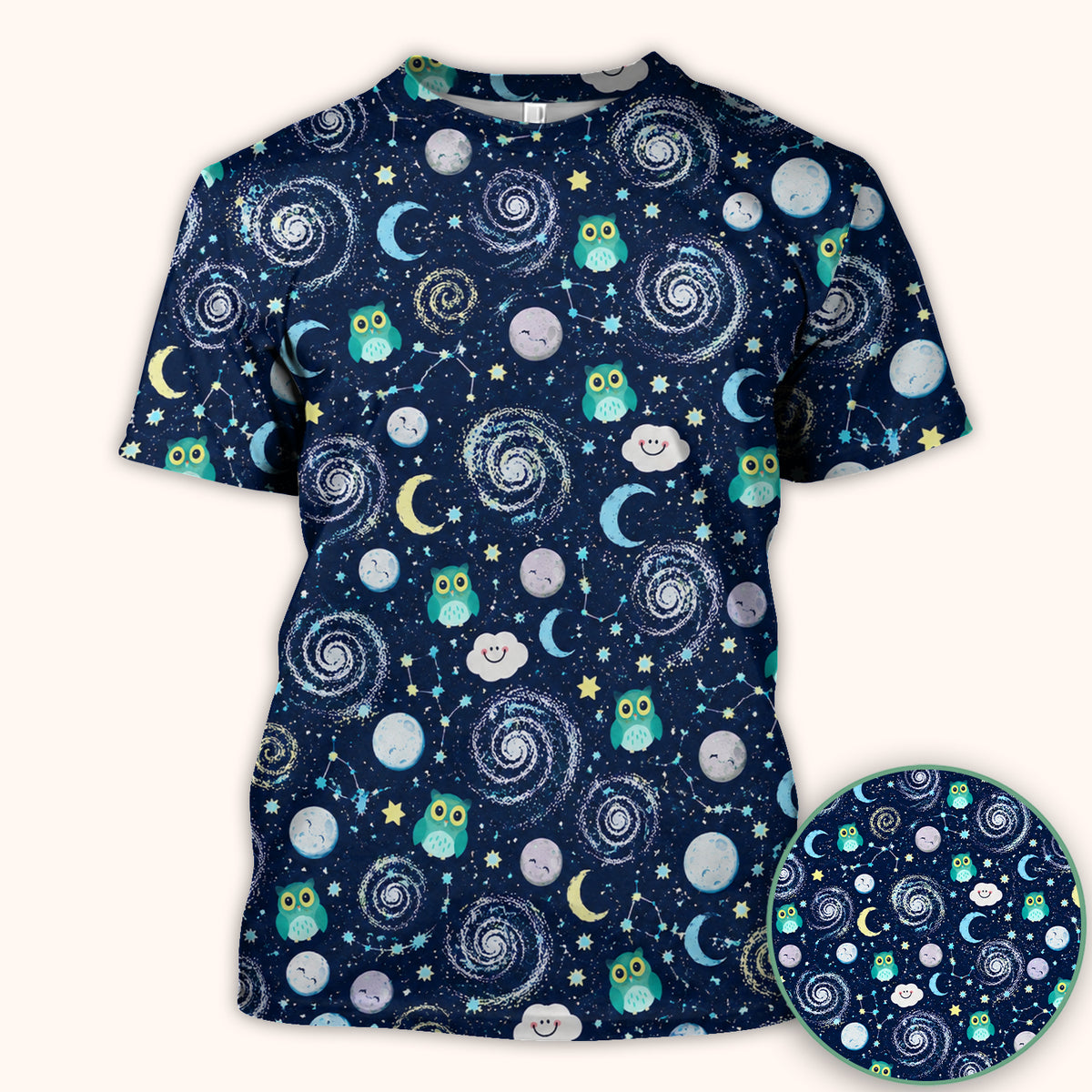 Cute Night Owl Galaxy Pattern Scrub Top, Comfortable Scrubs for Nurses