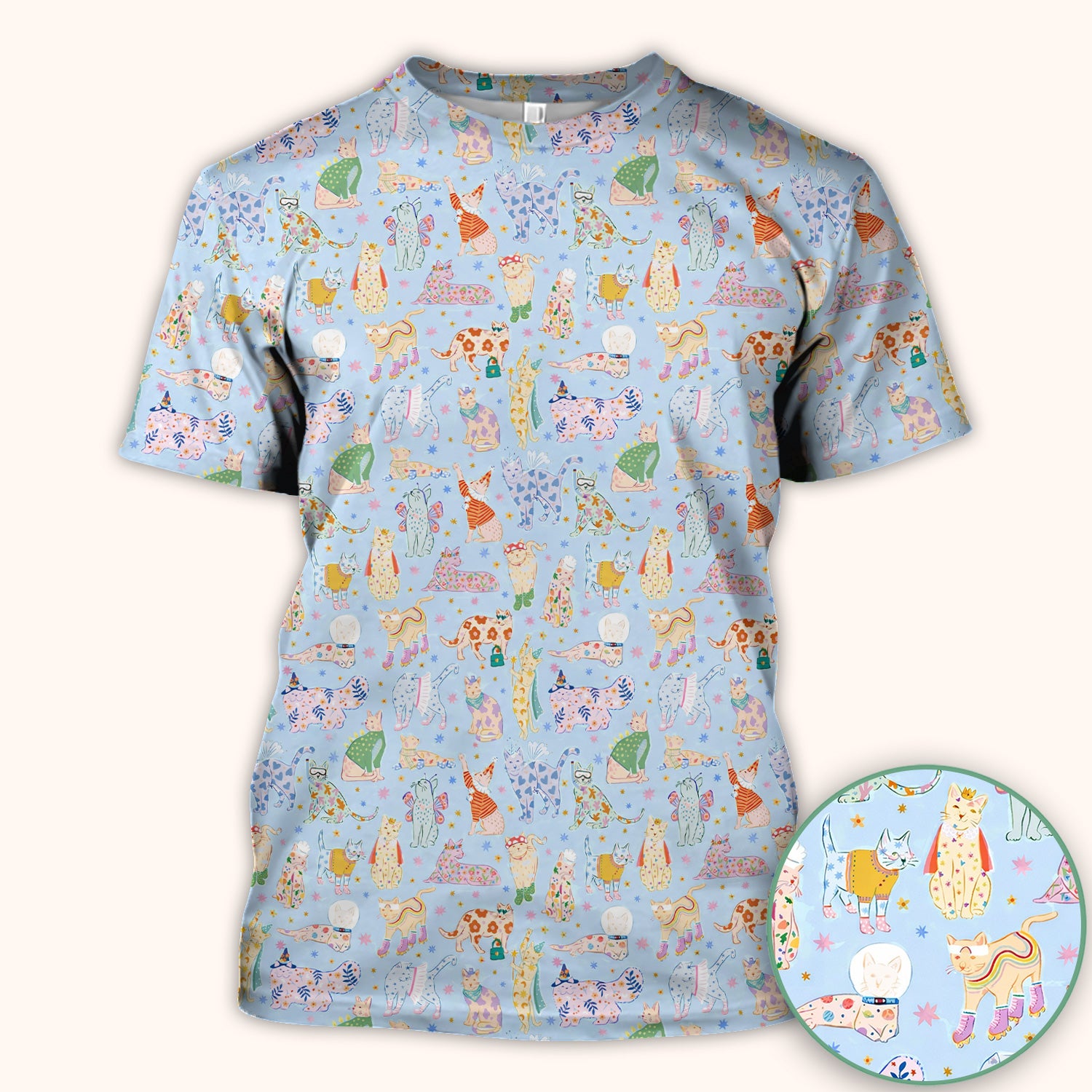 Cute Colorful Cats Pattern Scrub Top, Comfortable Scrubs for Nurses