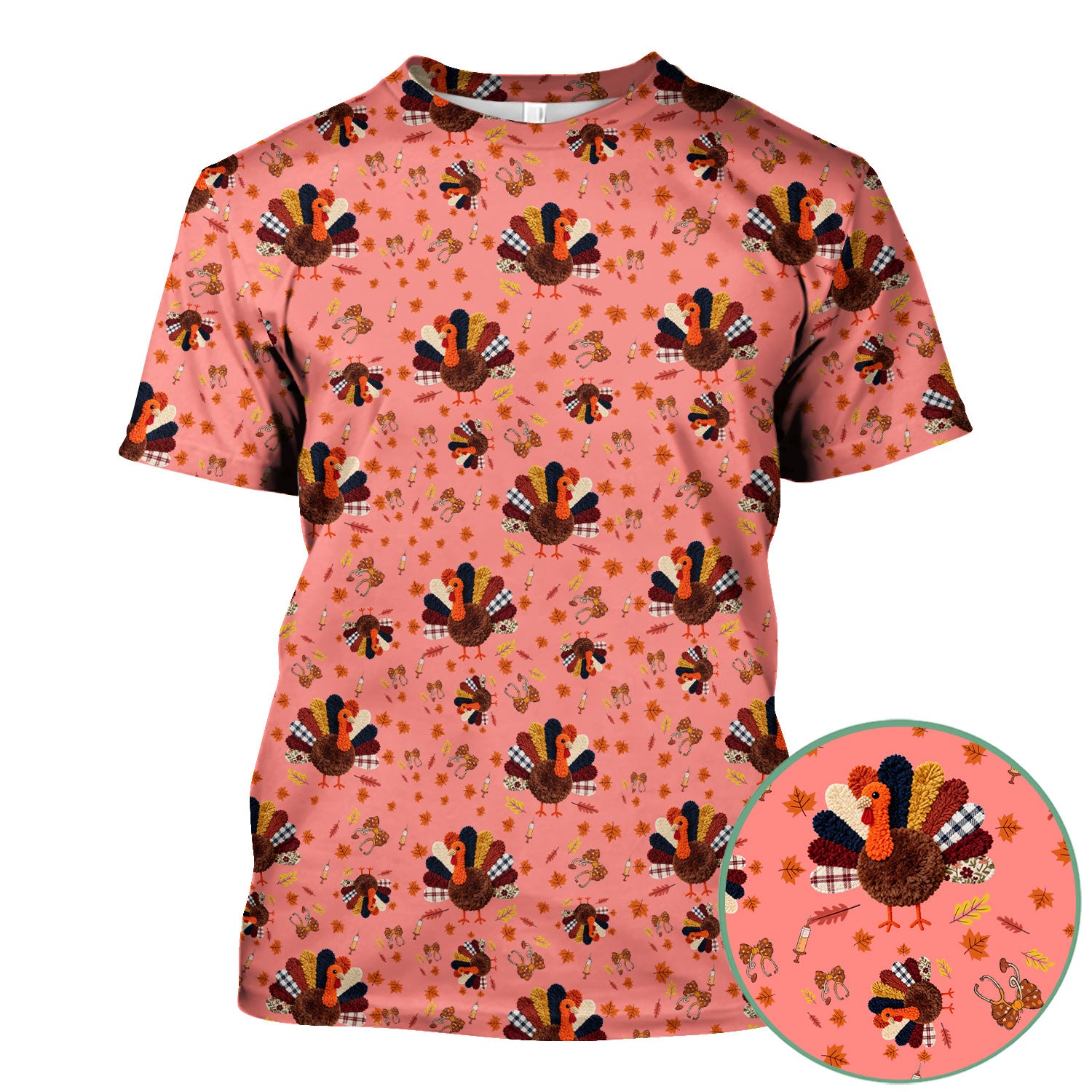 Thanksgiving Comfortable Scrubs for Nurses - Funny Autumn Turkey Shirt - Breathable Fabrics Nursing Uniform