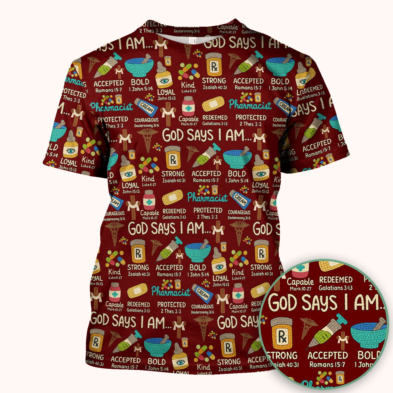 God Says I Am Pharmacist Scrub Top - Christian Pharmacy Scrubs for Women - Faith Inspired Medical Uniform - Bible Verse Nurse Shirt