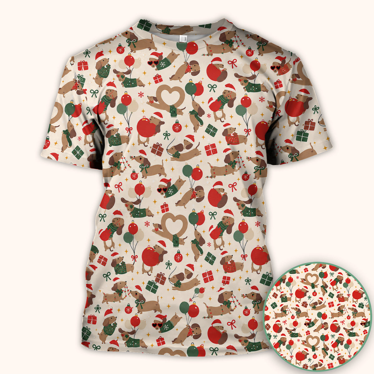 Cute Christmas Dachshund Pattern Scrub Top, Comfortable Scrubs for Nurses