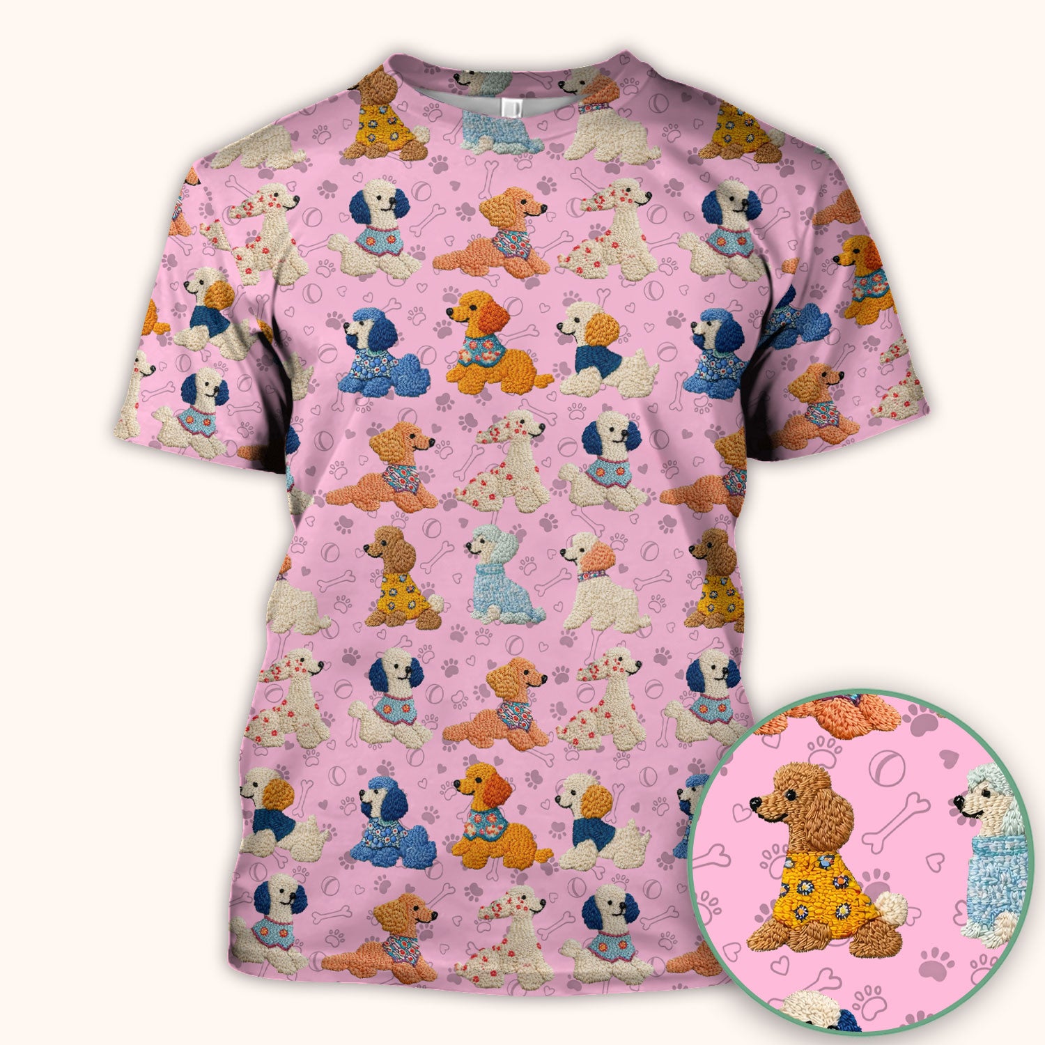 Cute Colorful Poodle Pattern Scrub Top, Comfortable Scrubs for Nurses