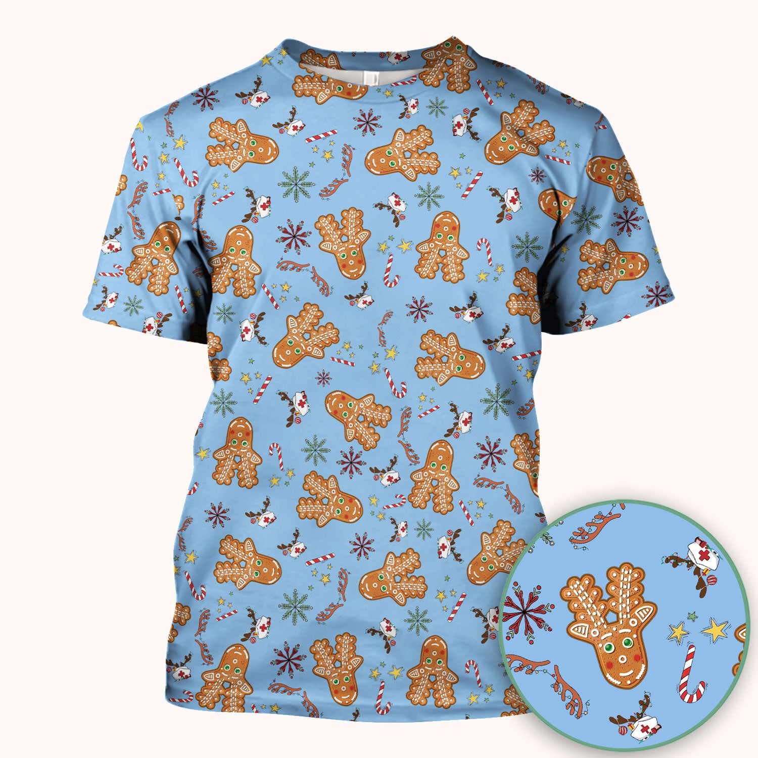 Gingerbread Cookies Reindeer Scrub Top - Funny Christmas Gingerbread Nursing Uniform - Comfortable Scrubs for Nurses