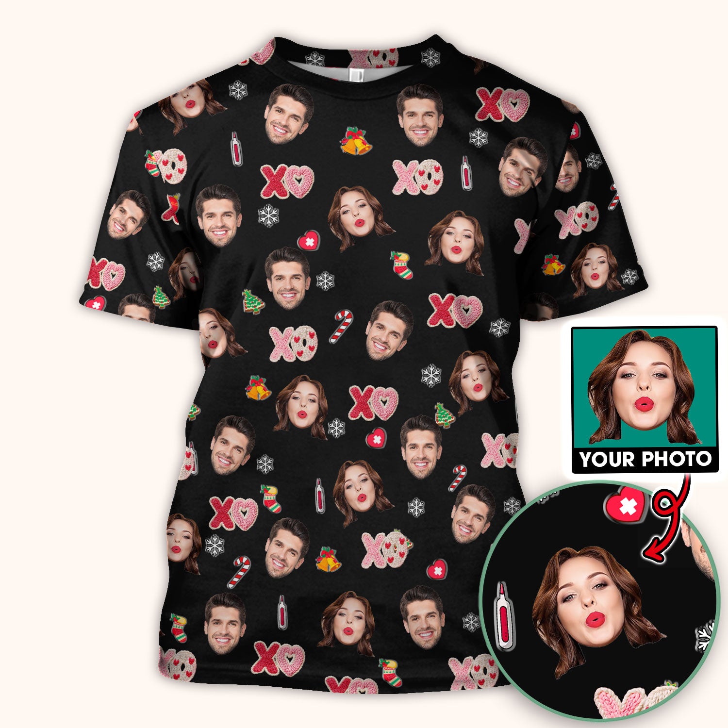 Personalized Photo Scrub Top, Custom Face XOXO Scrub Shirt, Breathable Fabrics Nursing Uniform