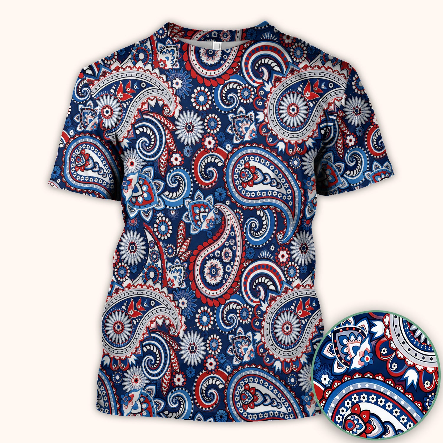 Patriotic Red White Blue Paisley Pattern Scrub Top, Comfortable Scrubs for Nurses