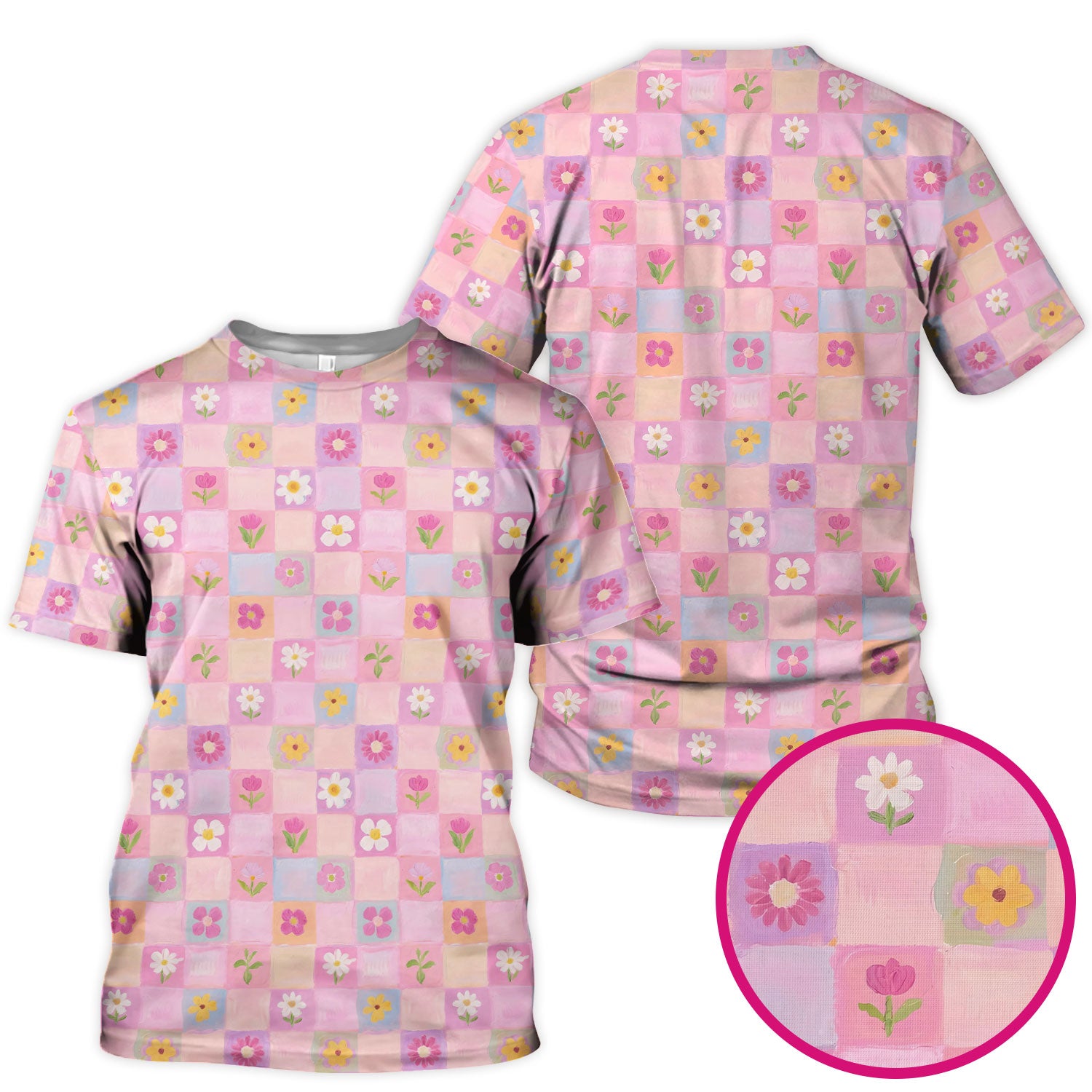 Lovely Pastel Floral Patchwork Pattern Scrub Top, Comfortable Scrubs For Nurses