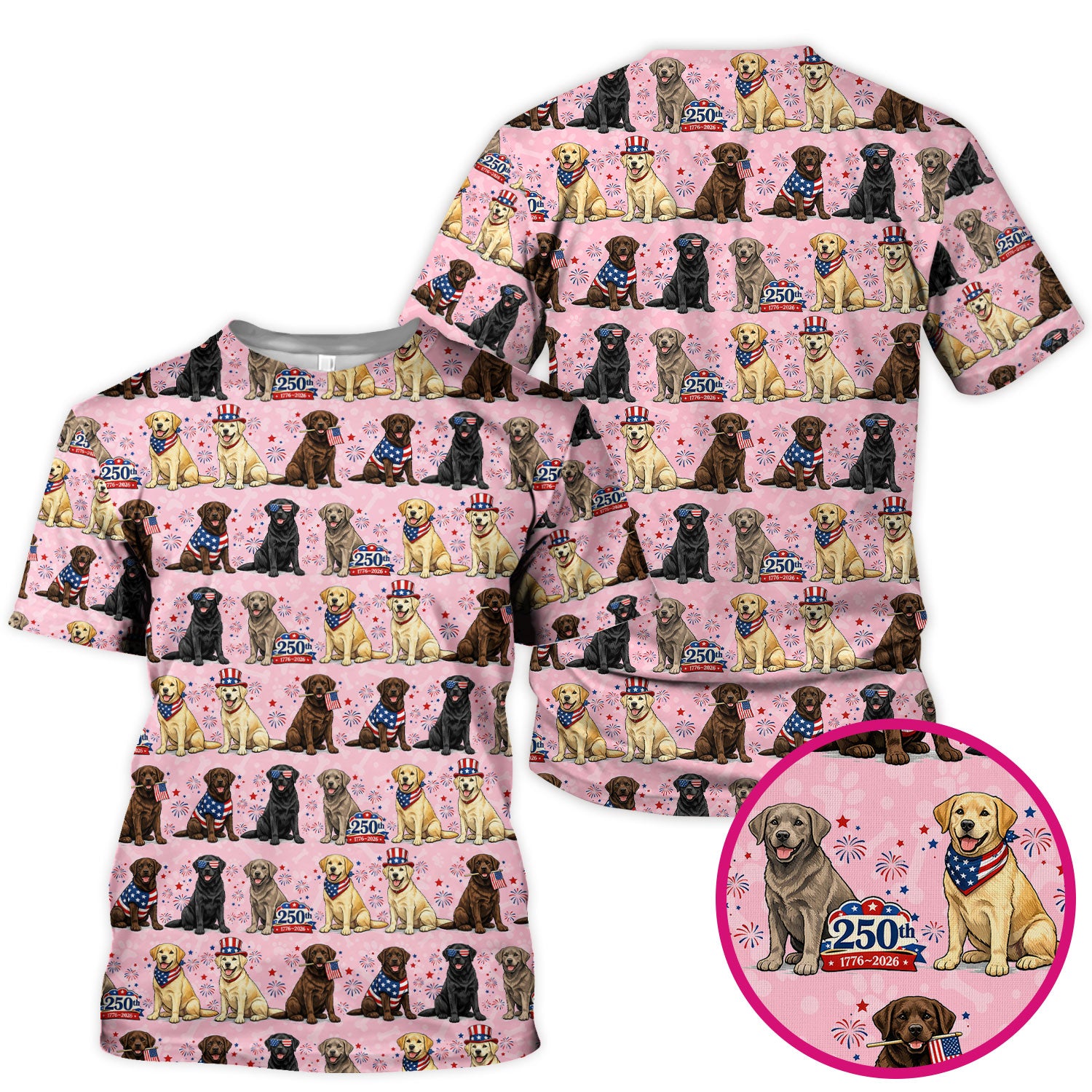 4th of July Labrador Dog Patriotic Print Scrub Top, USA Flag Nursing Uniform for Women