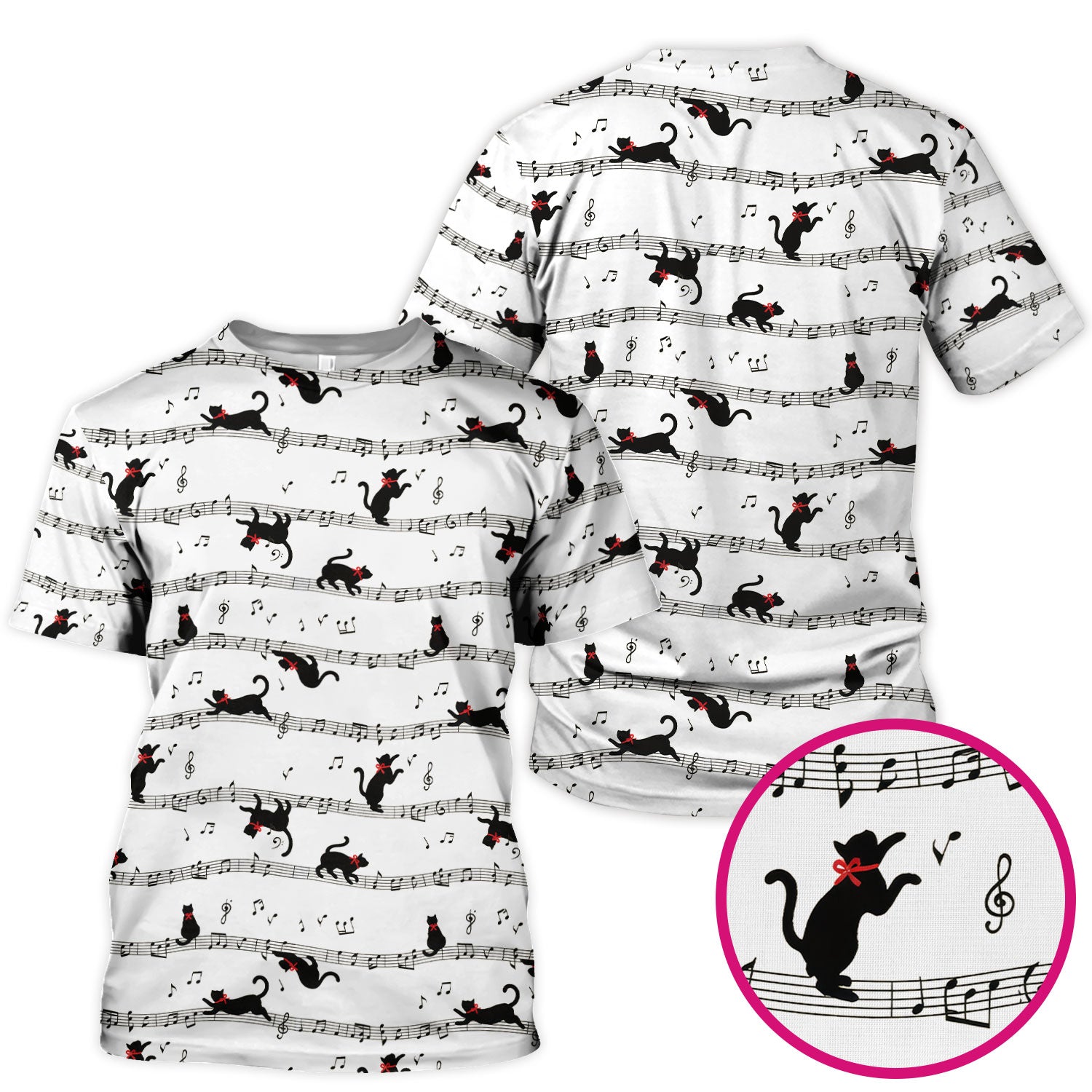 Cute Dancing Black Cat Music Staff Pattern Scrub Top, Comfortable Scrubs for Nurses