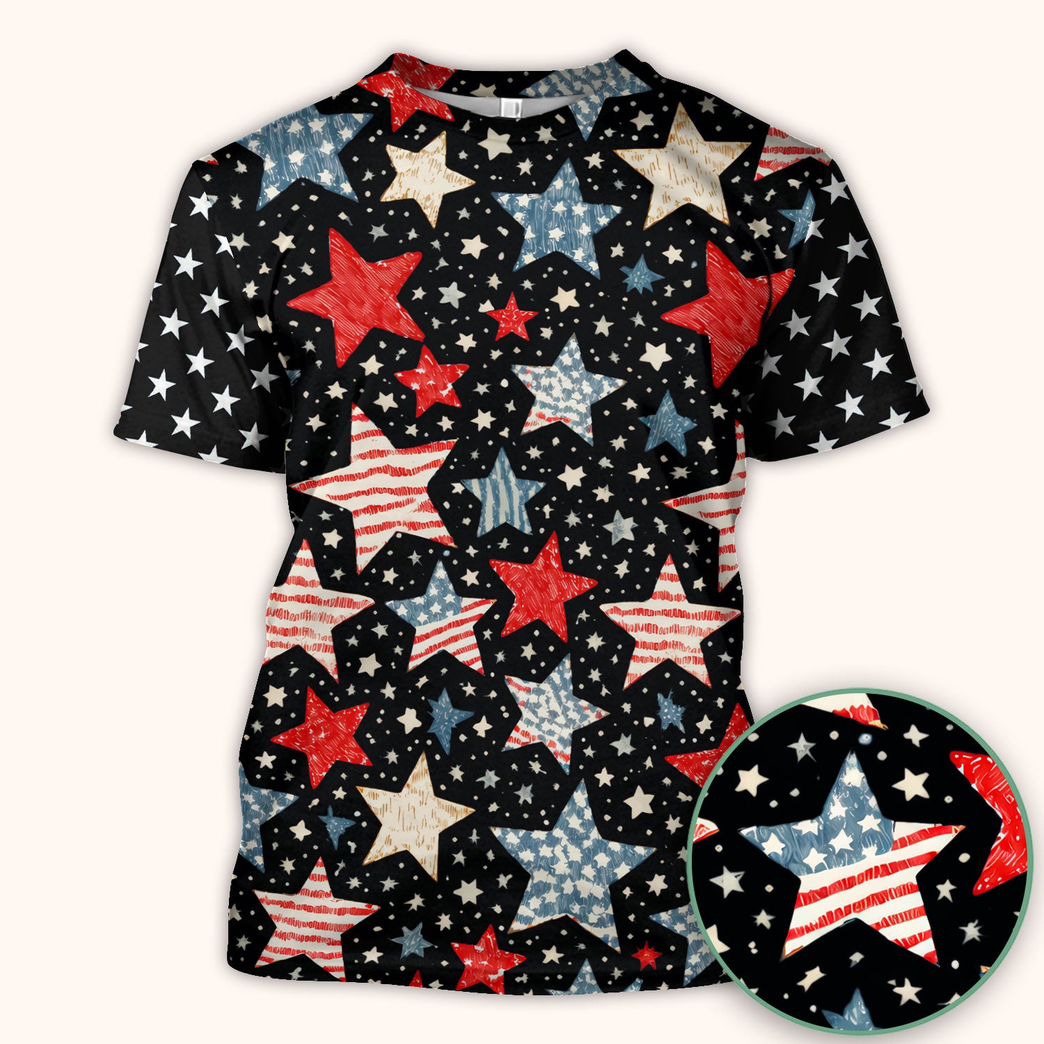Patriotic Star Pattern Medical Scrub Top, Breathable Fabrics Nursing Uniform