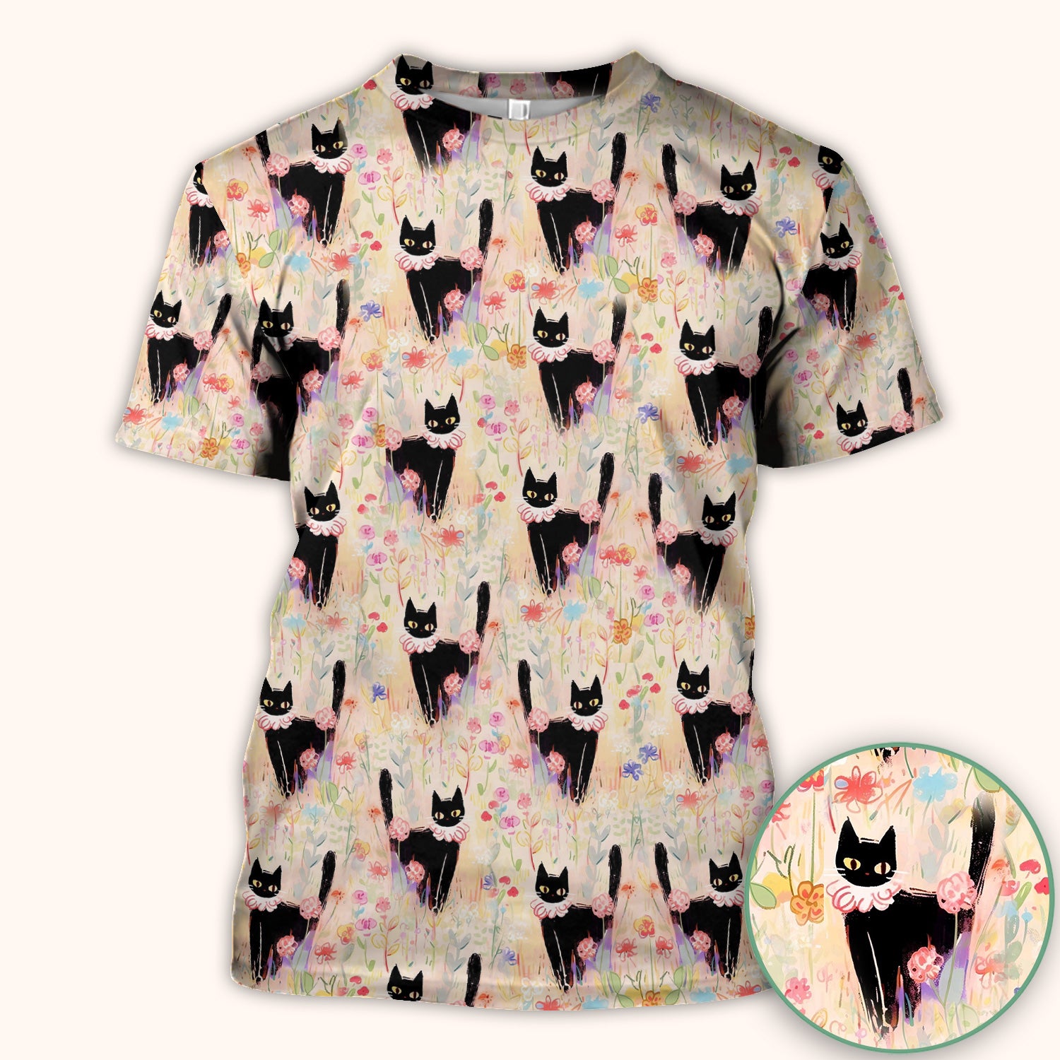 Black Cat Floral Garden Nurse Pattern Scrub Top, Breathable Medical Scrubs