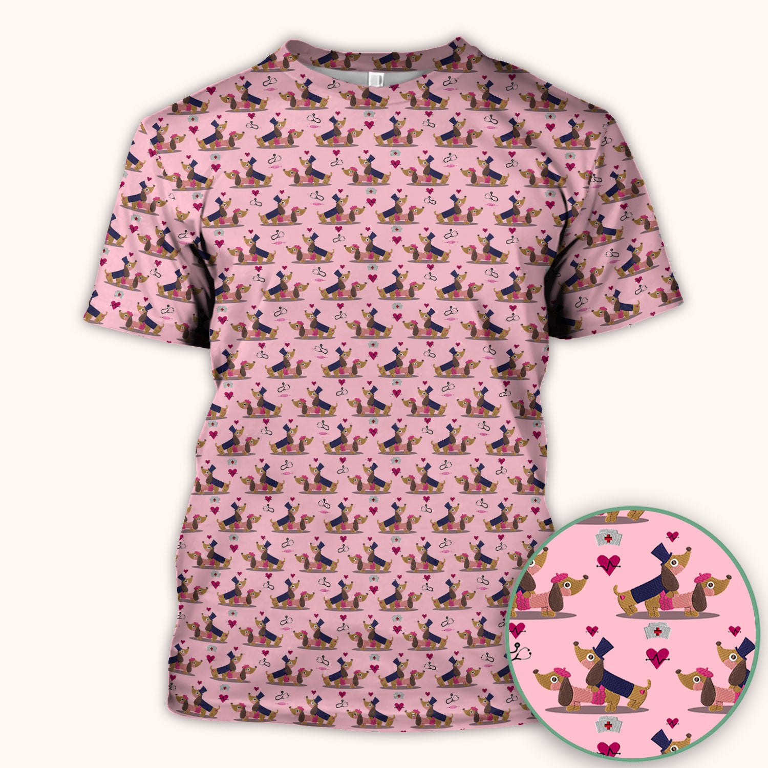 Cute Dachshund Valentine Nurse Scrub Top - Funny Gift for Women