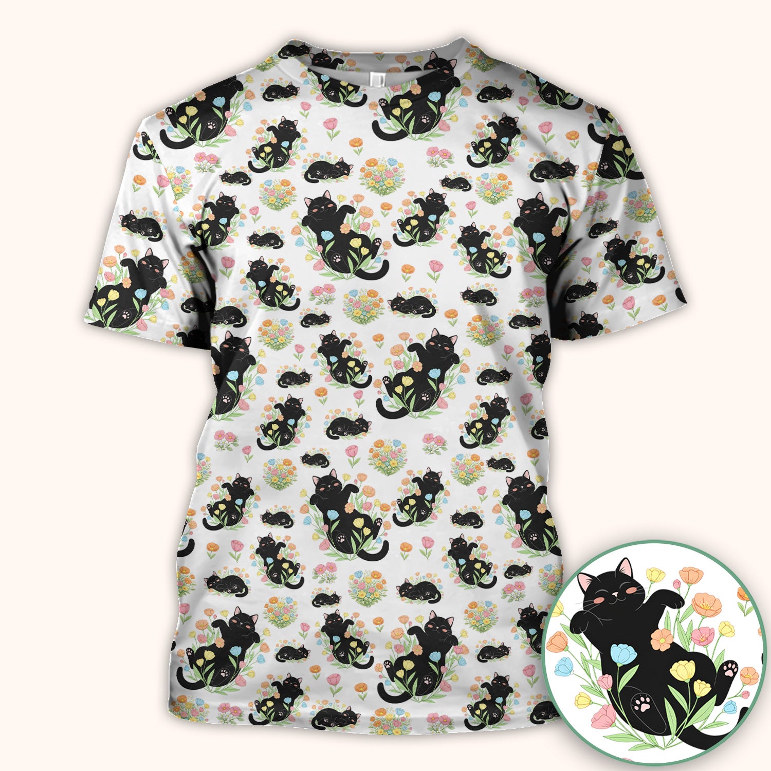 Cats With Cute Poses Floral Pattern Scrubs Top, Comfortable Scrubs for Nurses