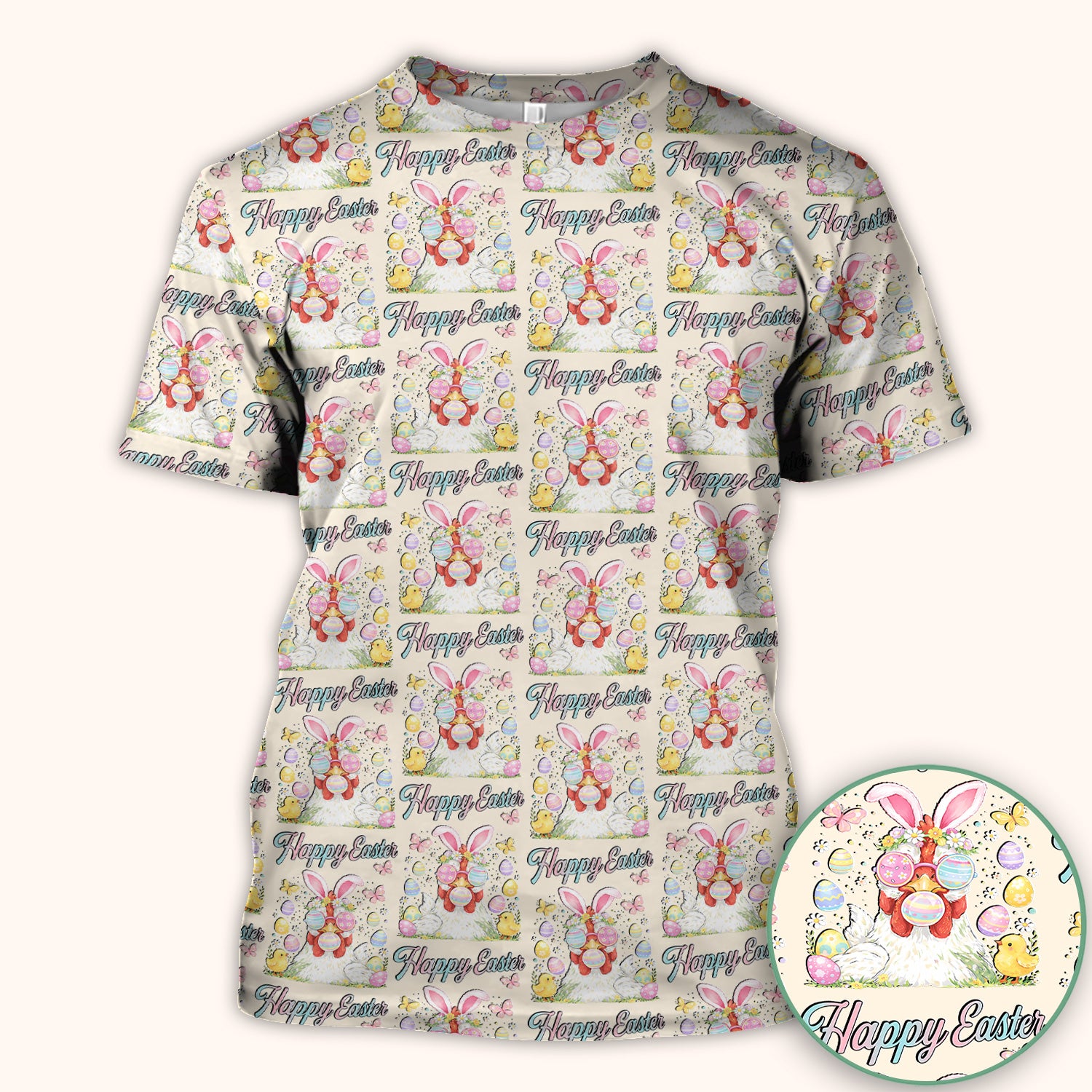 Happy Easter Bunny Eggs Pattern Scrub Top, Comfortable Scrubs for Nurses